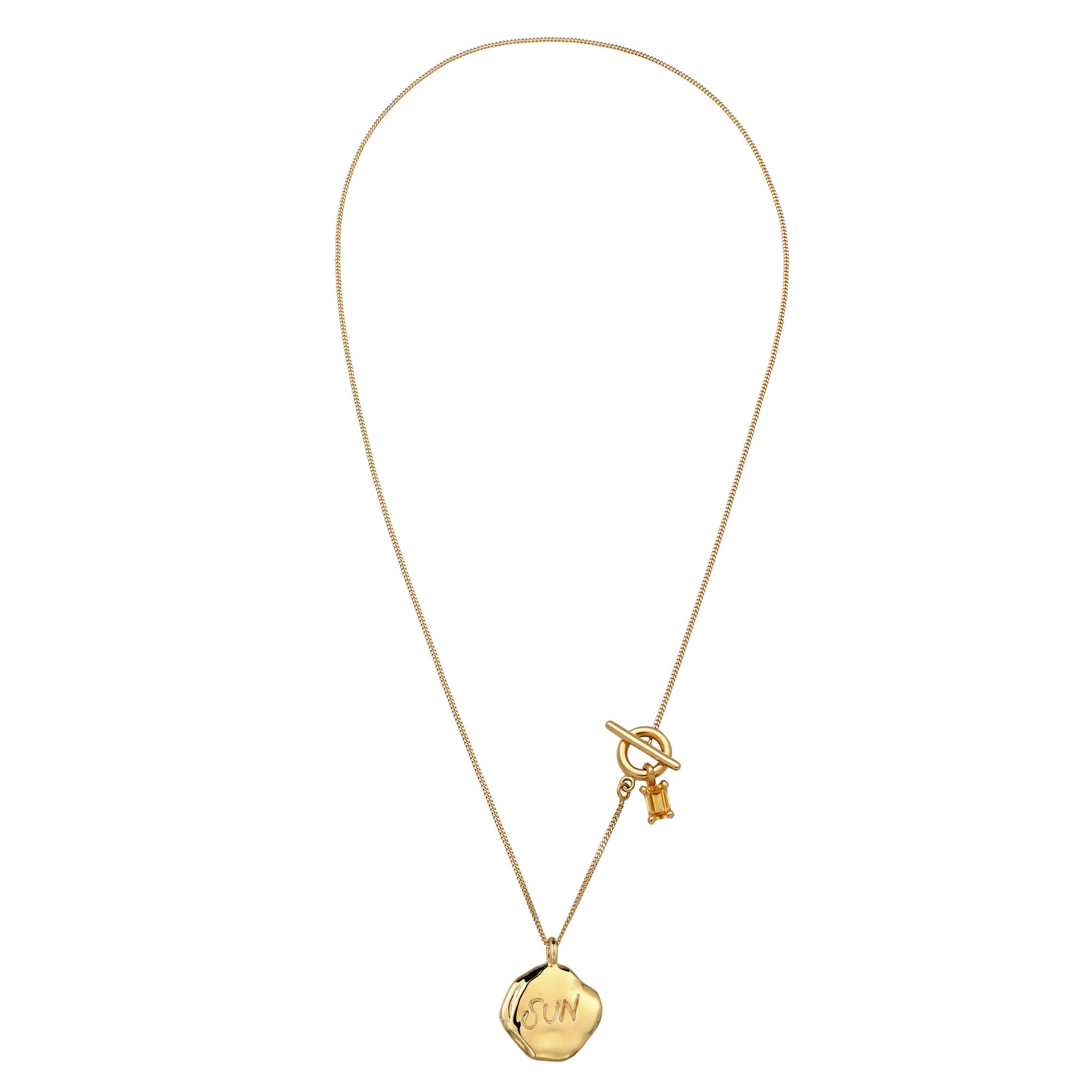 Gold - Elli | Halskette mit Plättchen | Citrin (Gelb) T-Bar | 925 Sterling Silber vergoldet