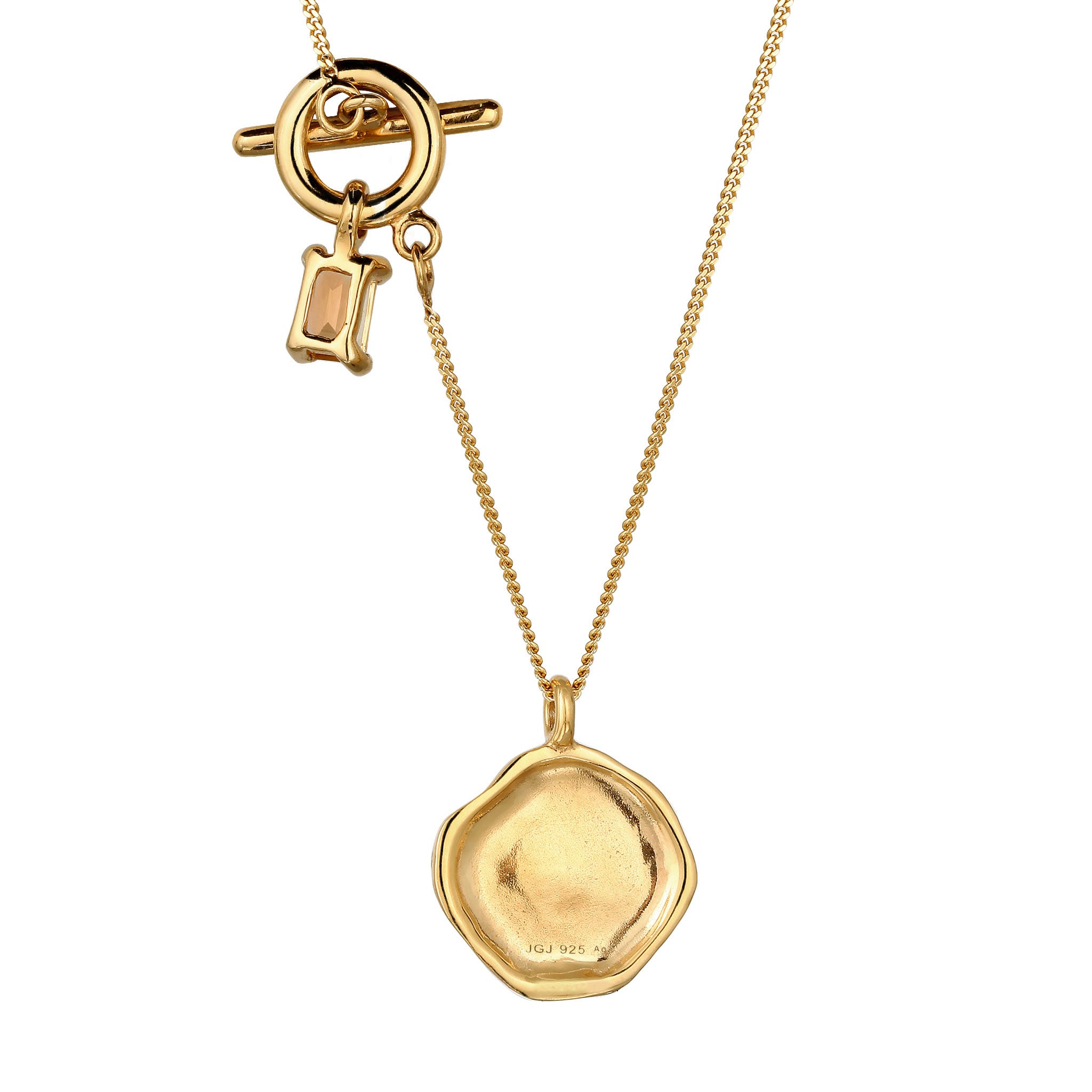 Gold - Elli | Halskette mit Plättchen | Citrin (Gelb) T-Bar | 925 Sterling Silber vergoldet
