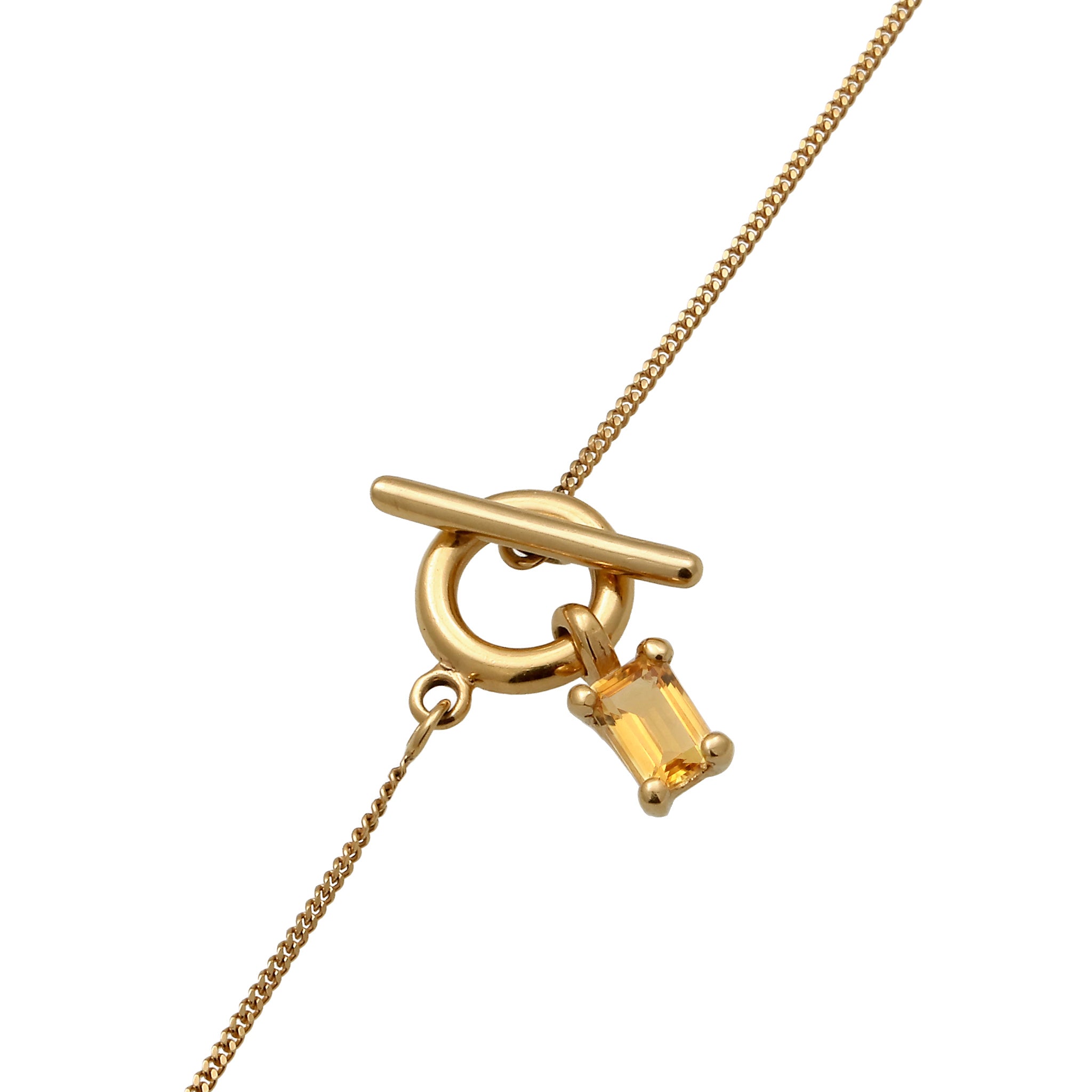 Gold - Elli | Halskette mit Plättchen | Citrin (Gelb) T-Bar | 925 Sterling Silber vergoldet