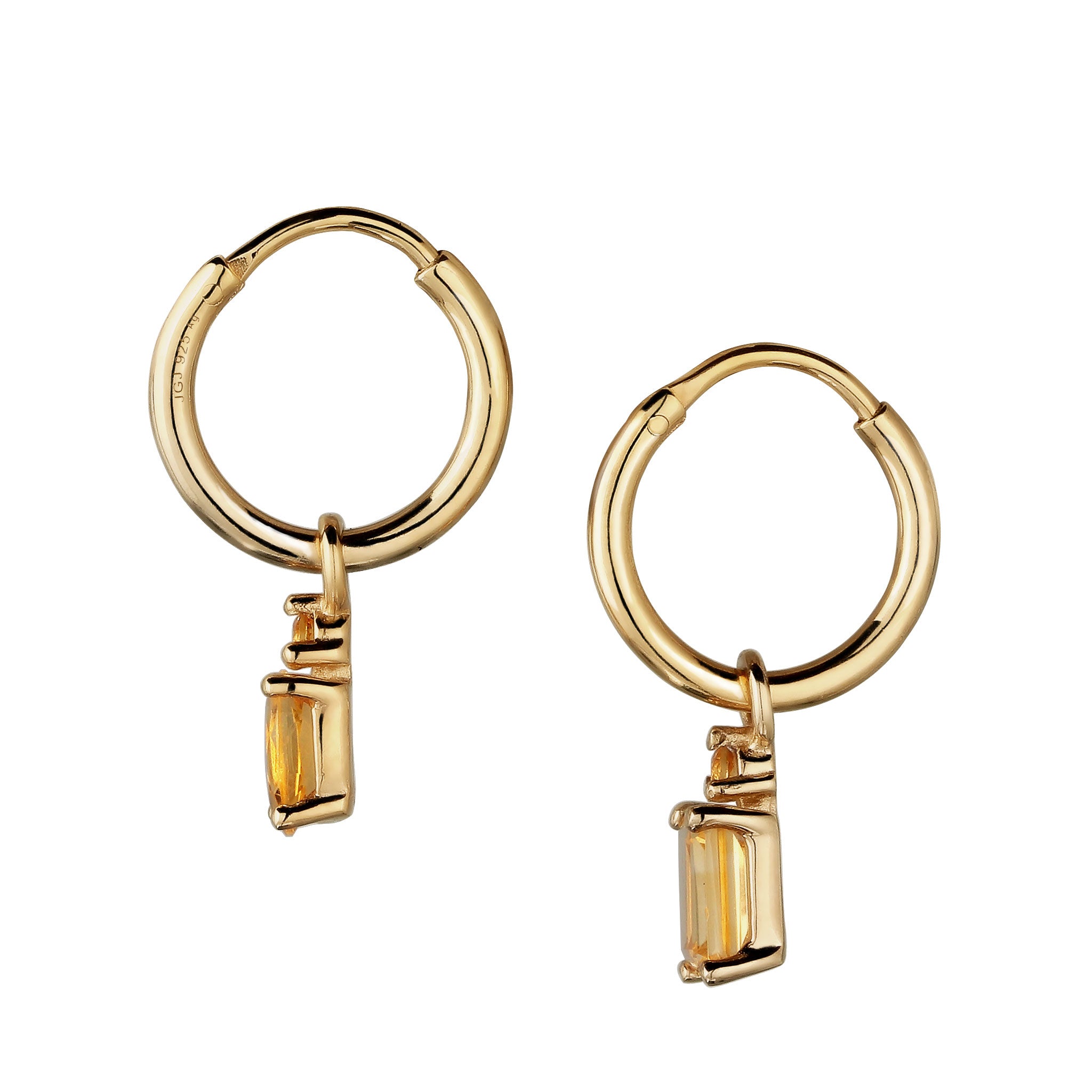 Gold - Elli | Creolen | Citrin Gelb | 925 Sterling Silber vergoldet