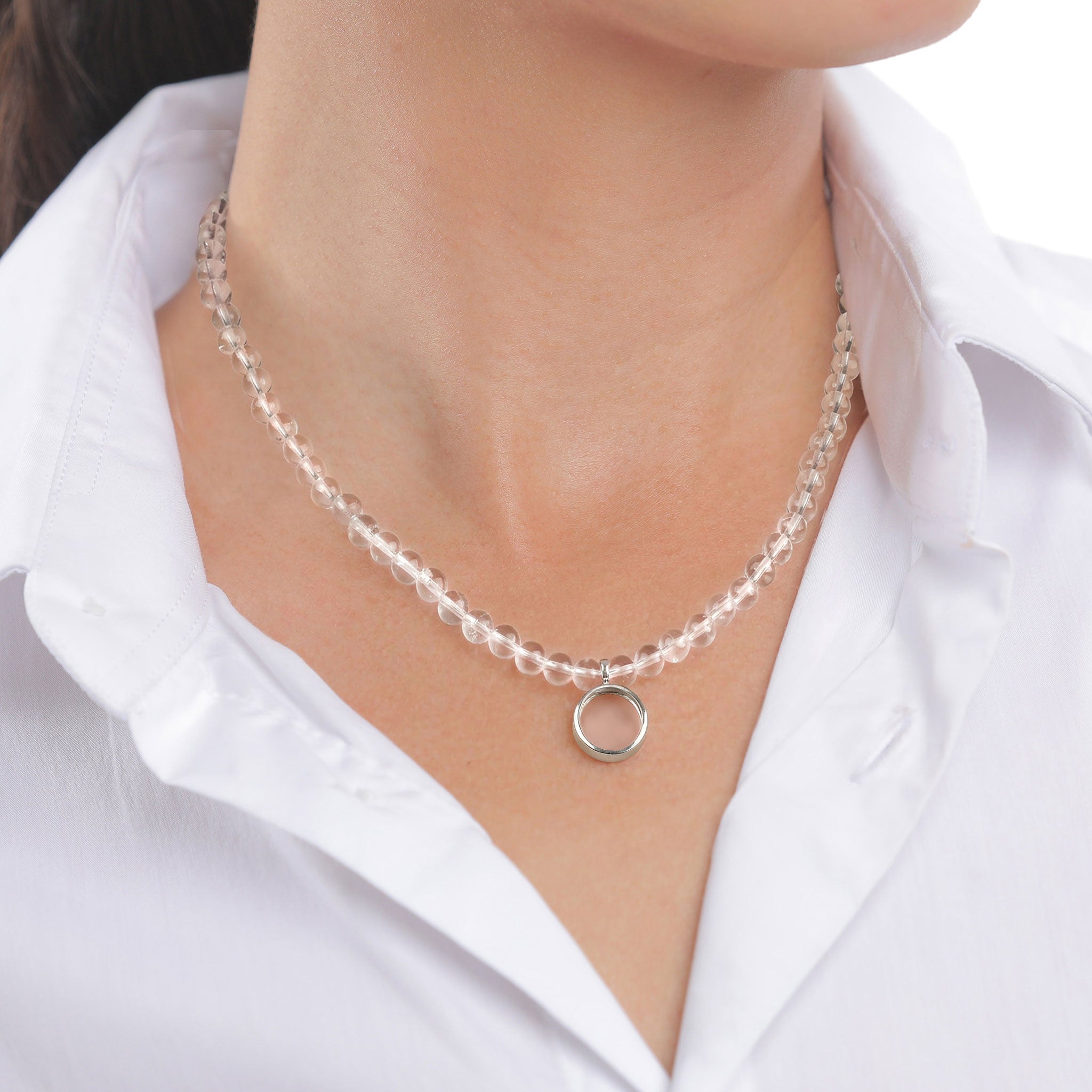 Silber - Elli | Halskette mit Kreis | Rock Crystal (Transparent) | 925 Sterling Silber