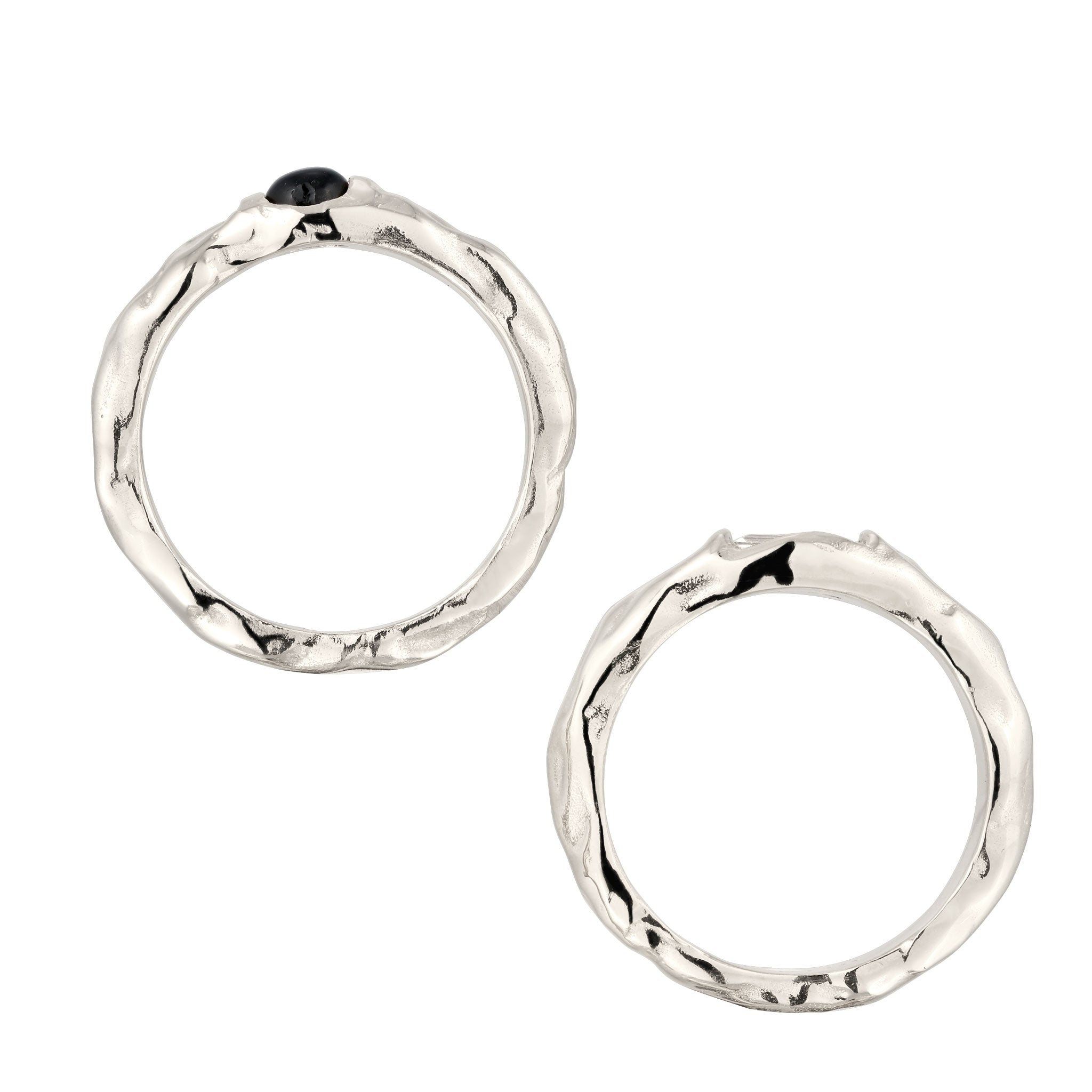 Silber - Elli | Ringset mit Steinen Rechteck | Onyx (Schwarz) & Topas (Weiß) | 925 Sterling Silber