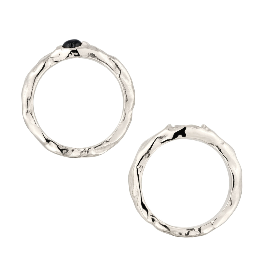 Silber - Elli | Ringset Melted | Onyx (Schwarz) & Topas (Weiß) | 925 Sterling Silber