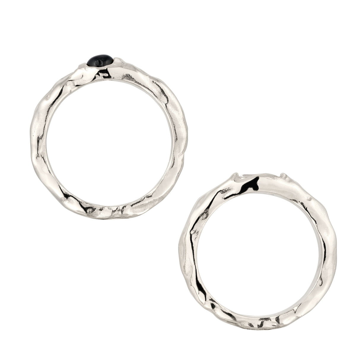 Silber - Elli | Ringset Melted | Onyx (Schwarz) & Topas (Weiß) | 925 Sterling Silber