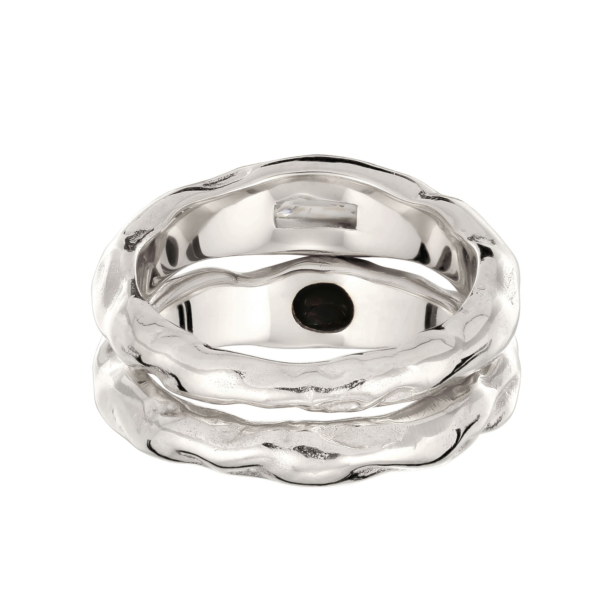 Silber - Elli | Ringset mit Steinen Rechteck | Onyx (Schwarz) & Topas (Weiß) | 925 Sterling Silber