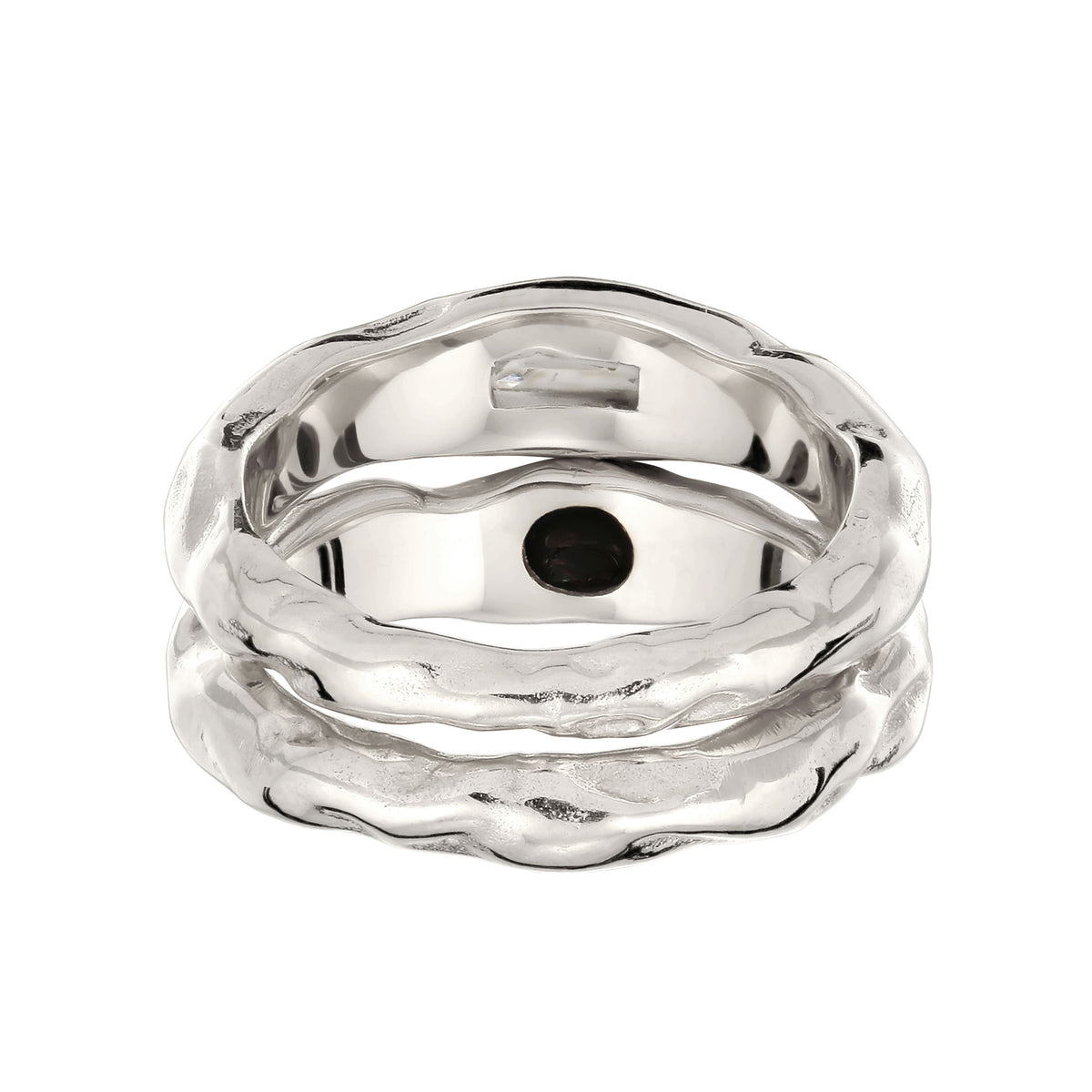 Silber - Elli | Ringset Melted | Onyx (Schwarz) & Topas (Weiß) | 925 Sterling Silber