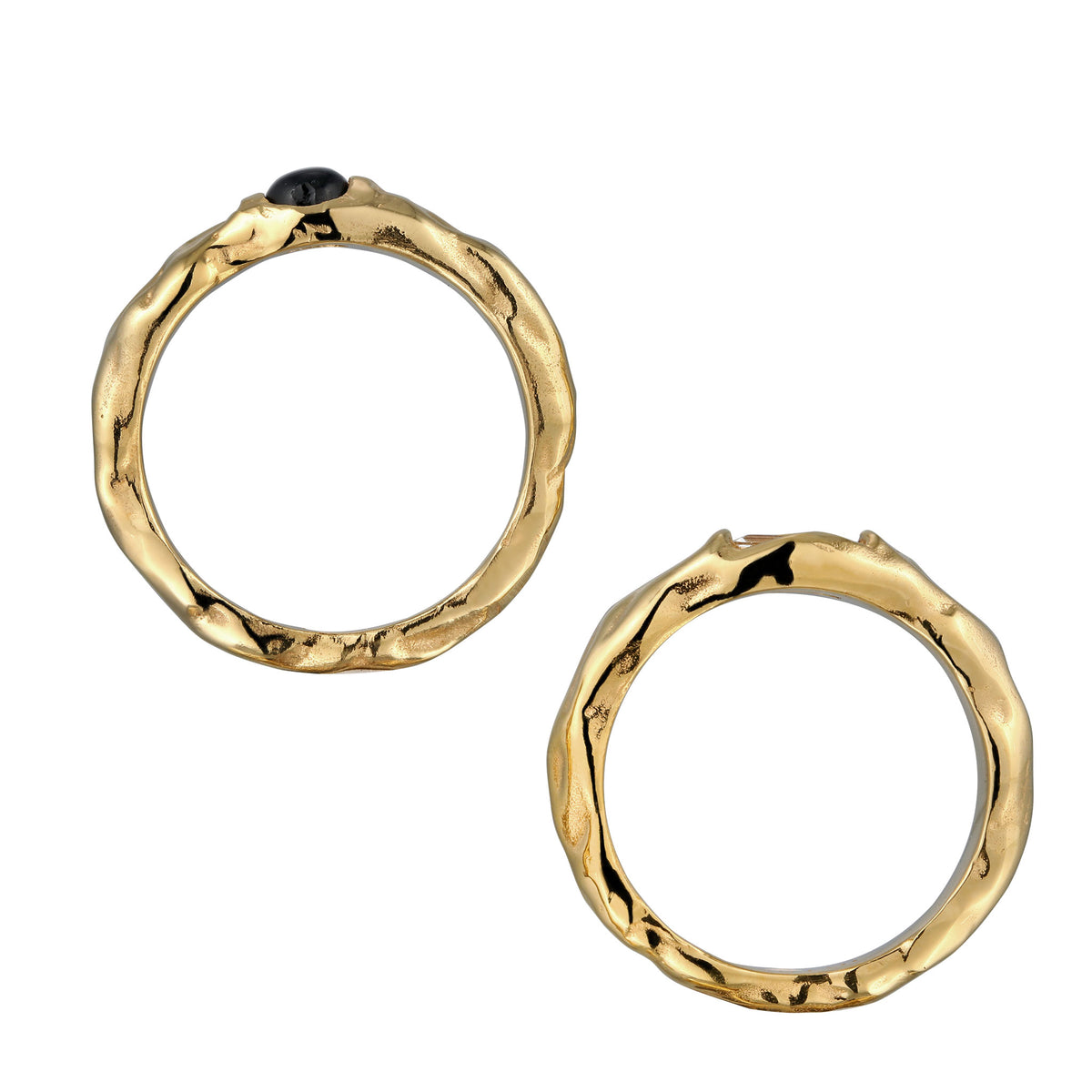 Gold - Elli | Ringset Melted | Onyx (Schwarz) & Topas (Weiß) | 925 Sterling Silber vergoldet