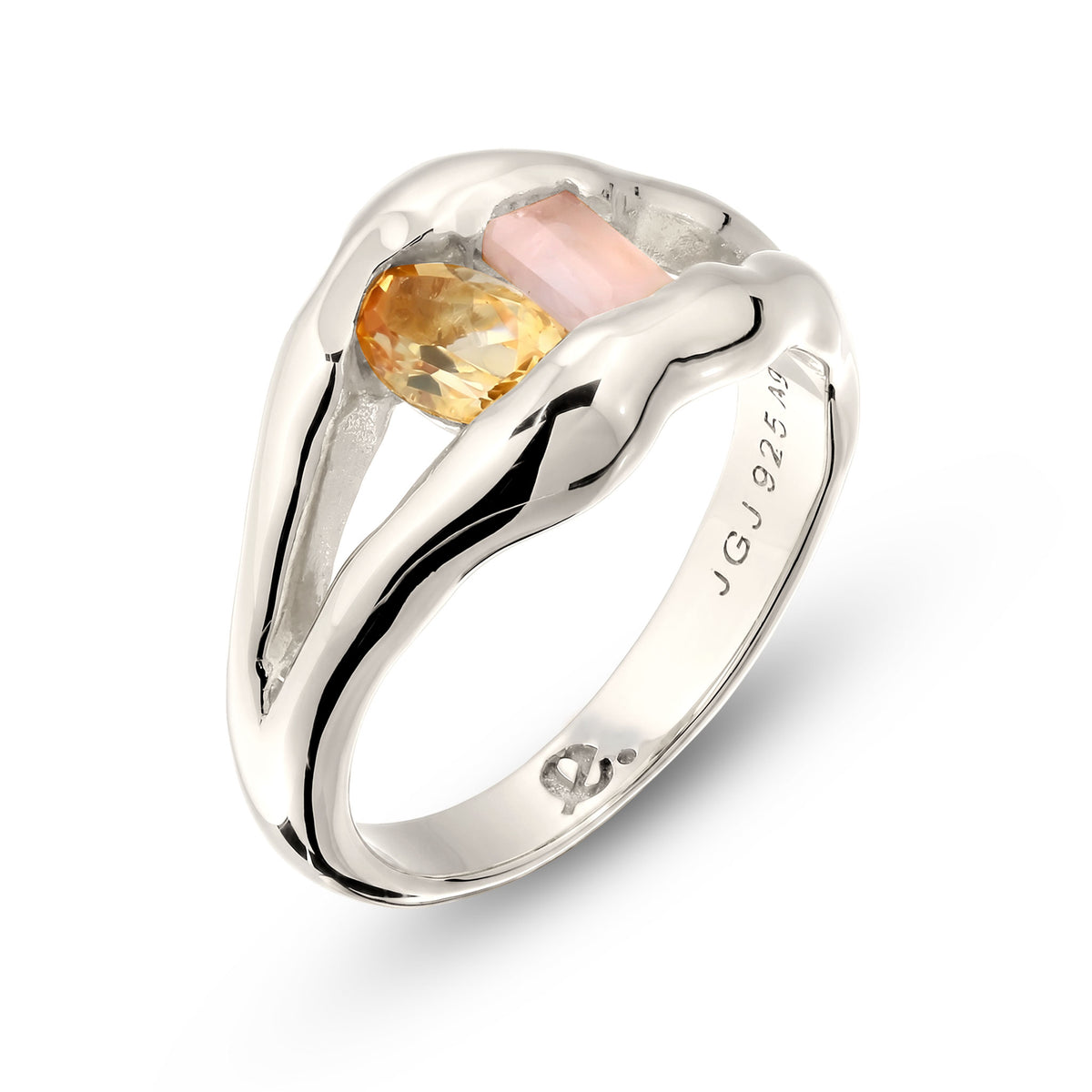 Silber - Elli | Ring Melted | Quarz (Rosa) & Citrin (Gelb) | 925 Sterling Silber