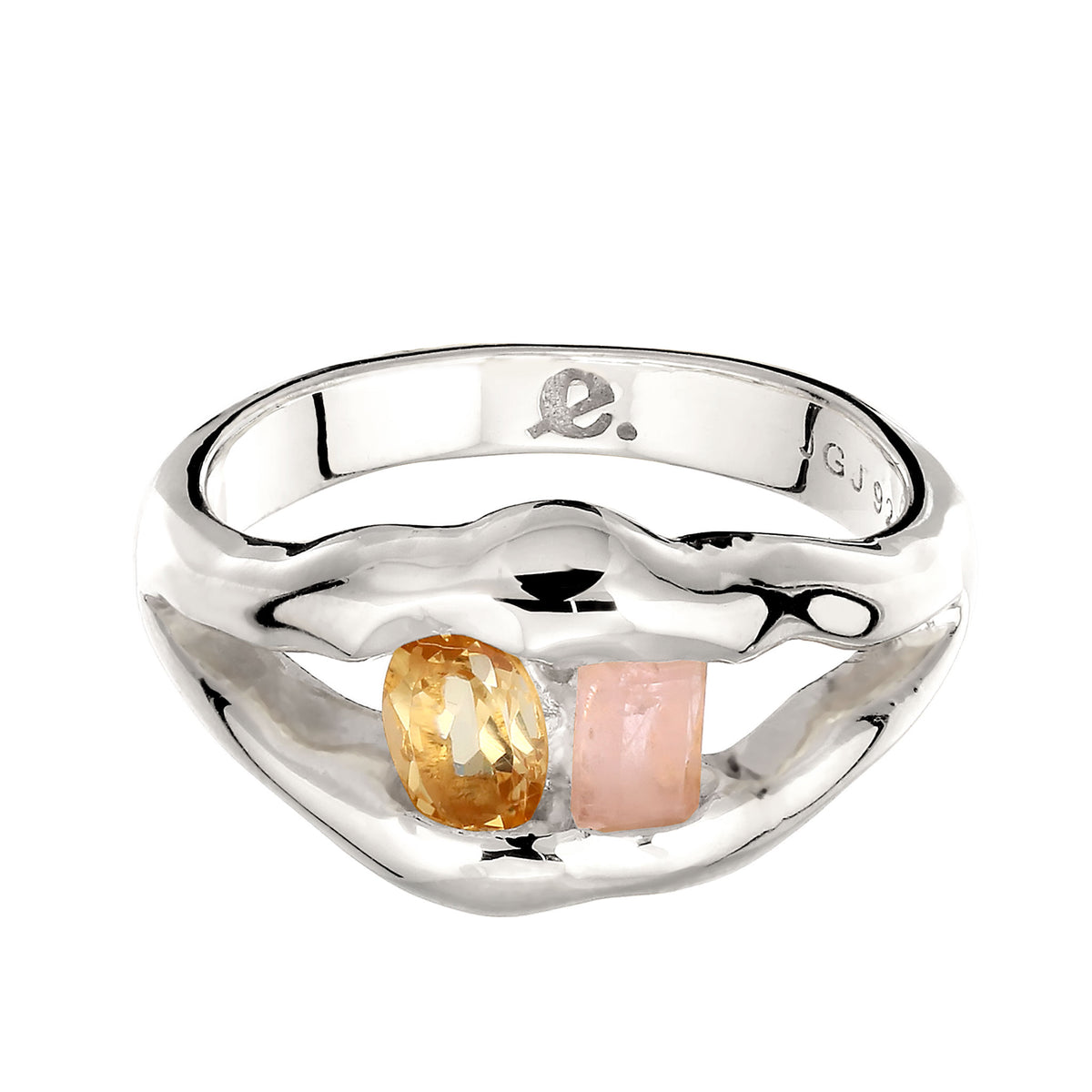 Silber - Elli | Ring Melted | Quarz (Rosa) & Citrin (Gelb) | 925 Sterling Silber