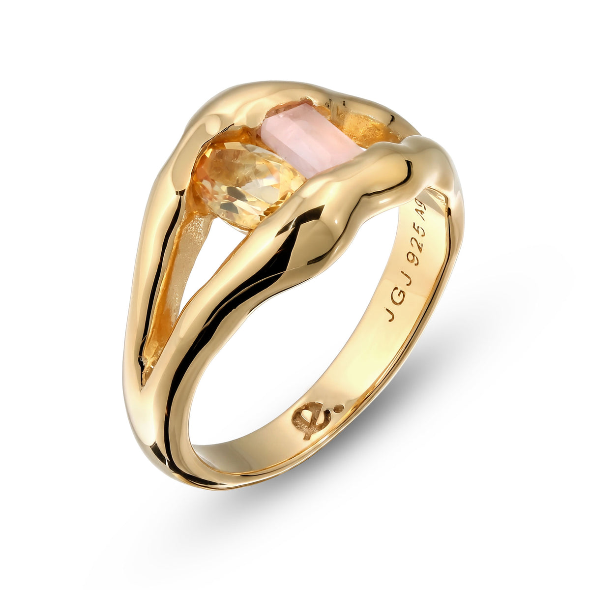 Gold - Elli | Ring Melted | Quarz (Rosa) & Citrin (Gelb) | 925 Sterling Silber vergoldet