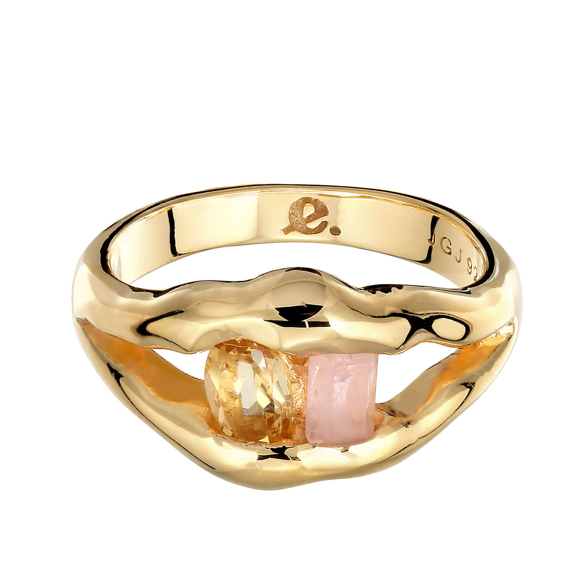 Gold - Elli | Ring Melted | Quarz (Rosa) & Citrin (Gelb) | 925 Sterling Silber vergoldet