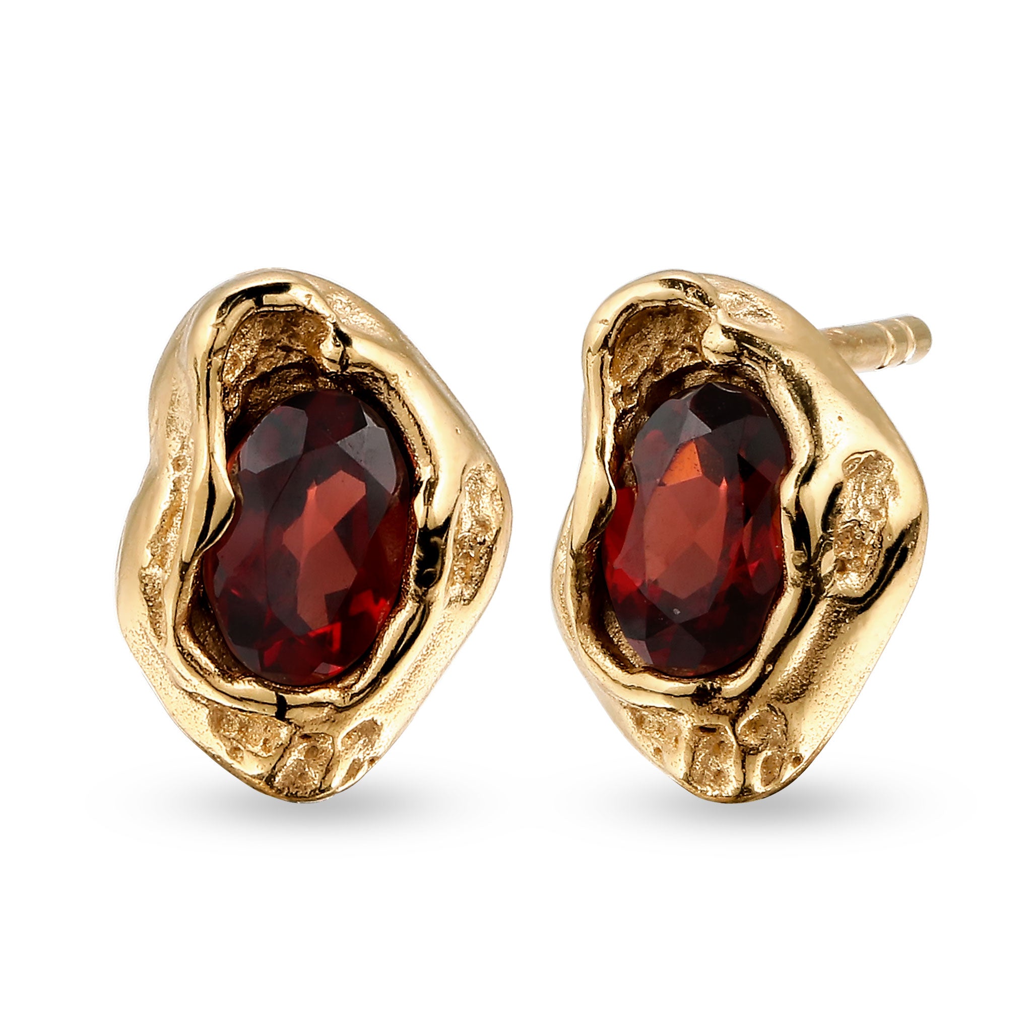 Gold - Elli | Ohrstecker mit Granat (Dunkelrot) | 925 Sterling Silber vergoldet