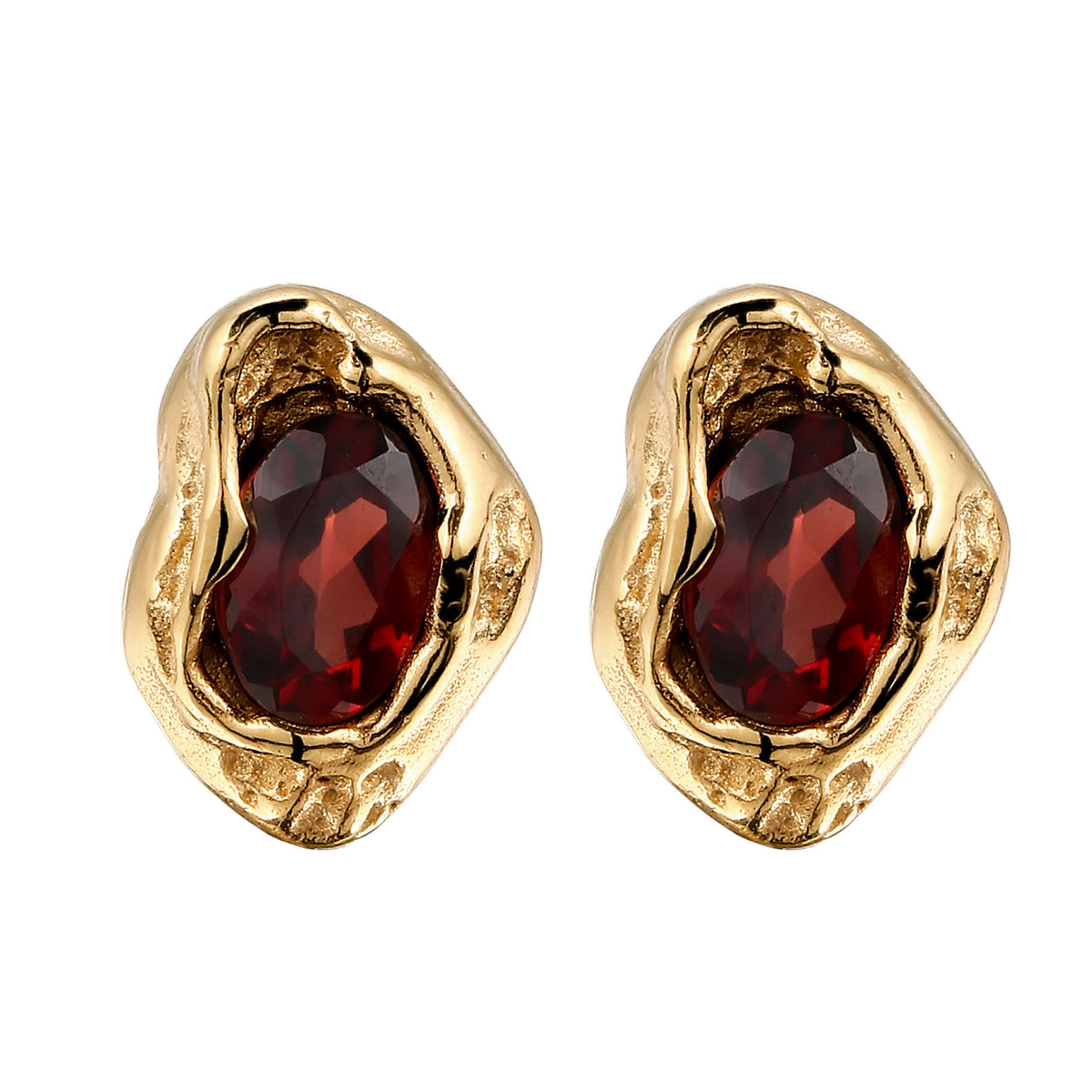 Gold - Elli | Ohrstecker mit Granat (Dunkelrot) | 925 Sterling Silber vergoldet