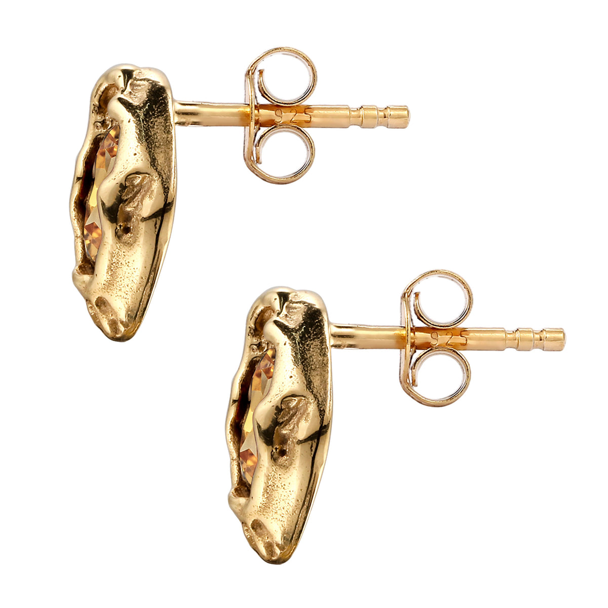 Gold - Elli | Ohrstecker mit Granat (Dunkelrot) | 925 Sterling Silber vergoldet