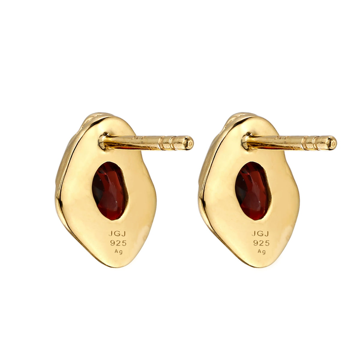 Gold - Elli | Ohrstecker mit Granat (Dunkelrot) | 925 Sterling Silber vergoldet