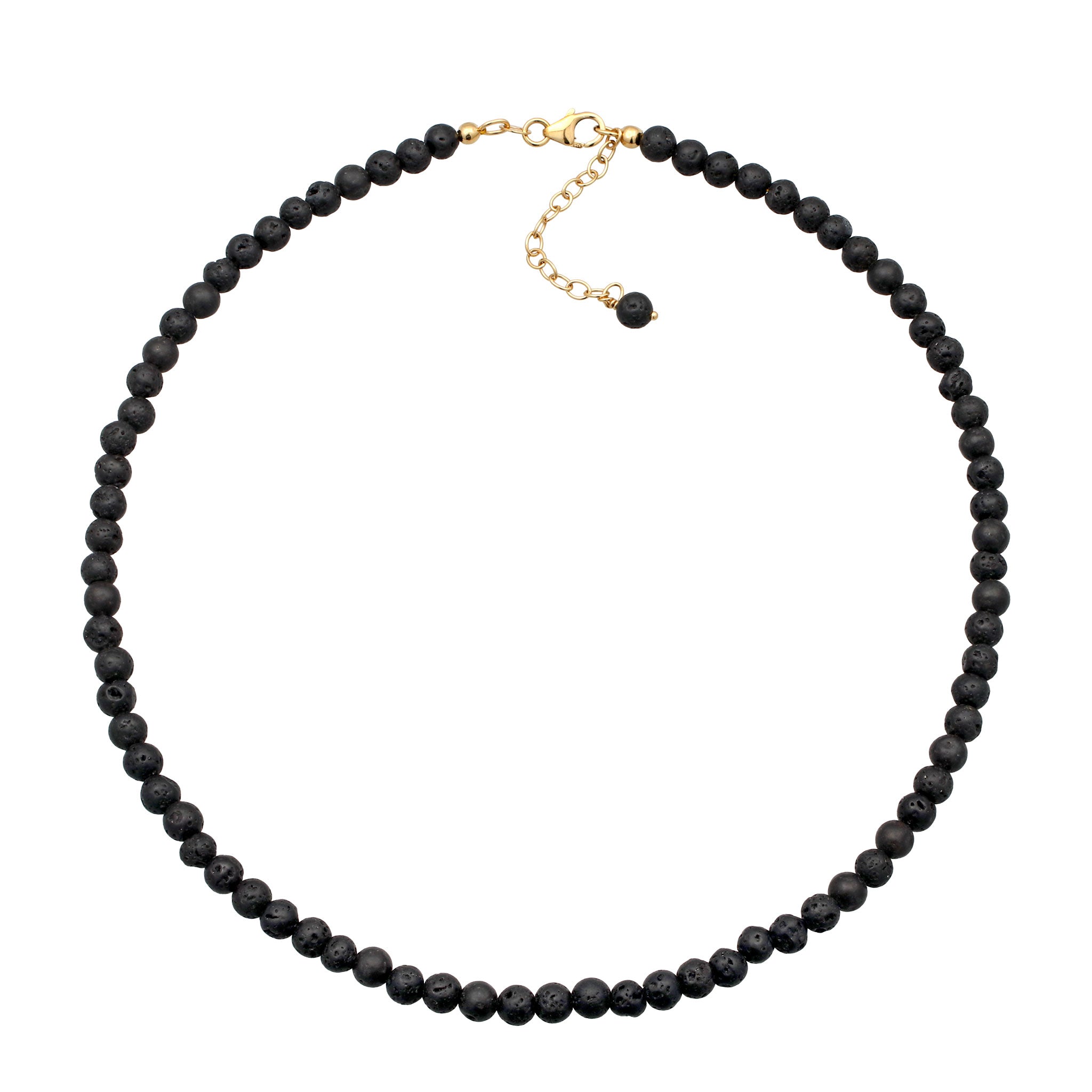 Gold - Elli | Halskette mit Perlen | Lava Schwarz| 925 Sterling Silber vergoldet