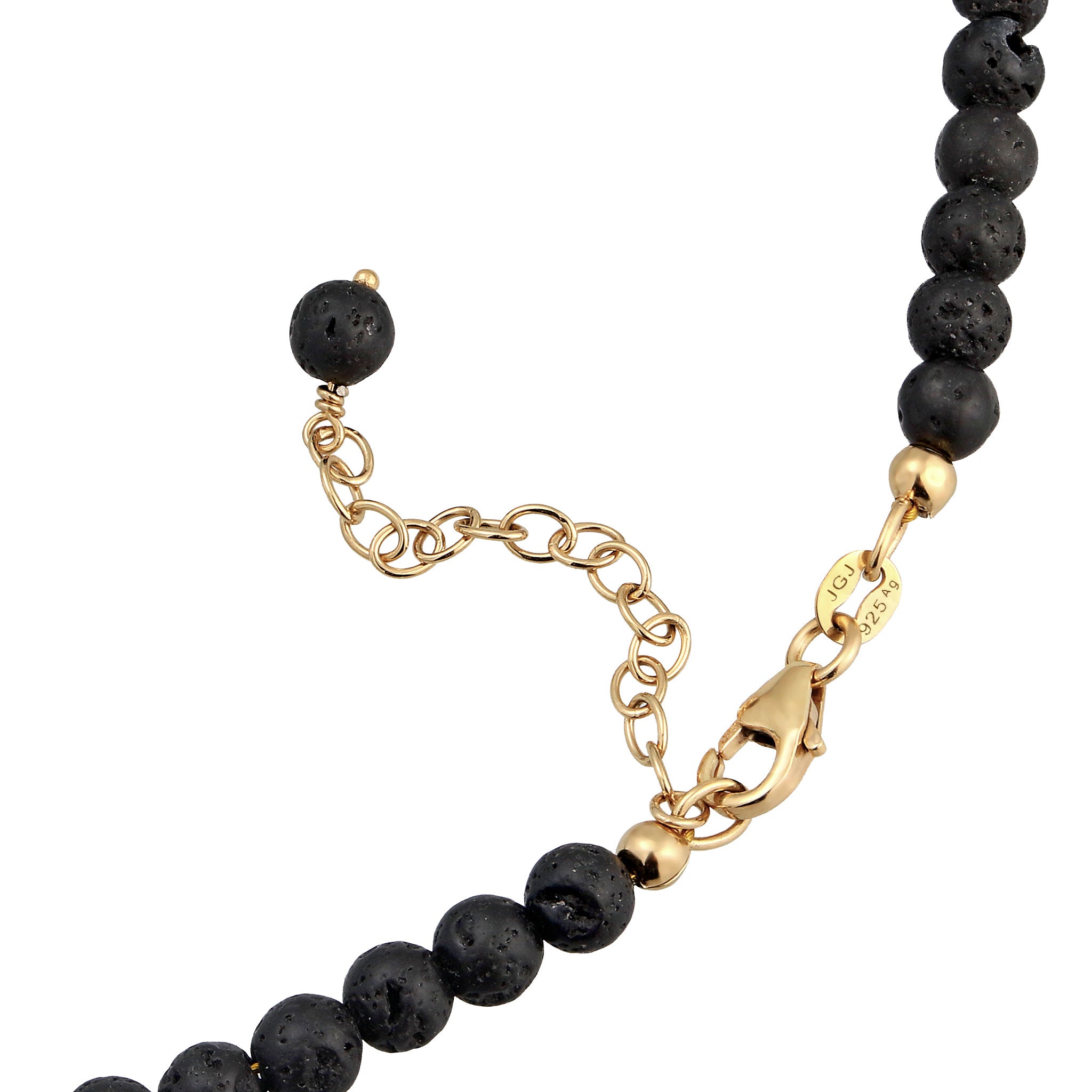 Gold - Elli | Halskette mit Perlen | Lava Schwarz| 925 Sterling Silber vergoldet