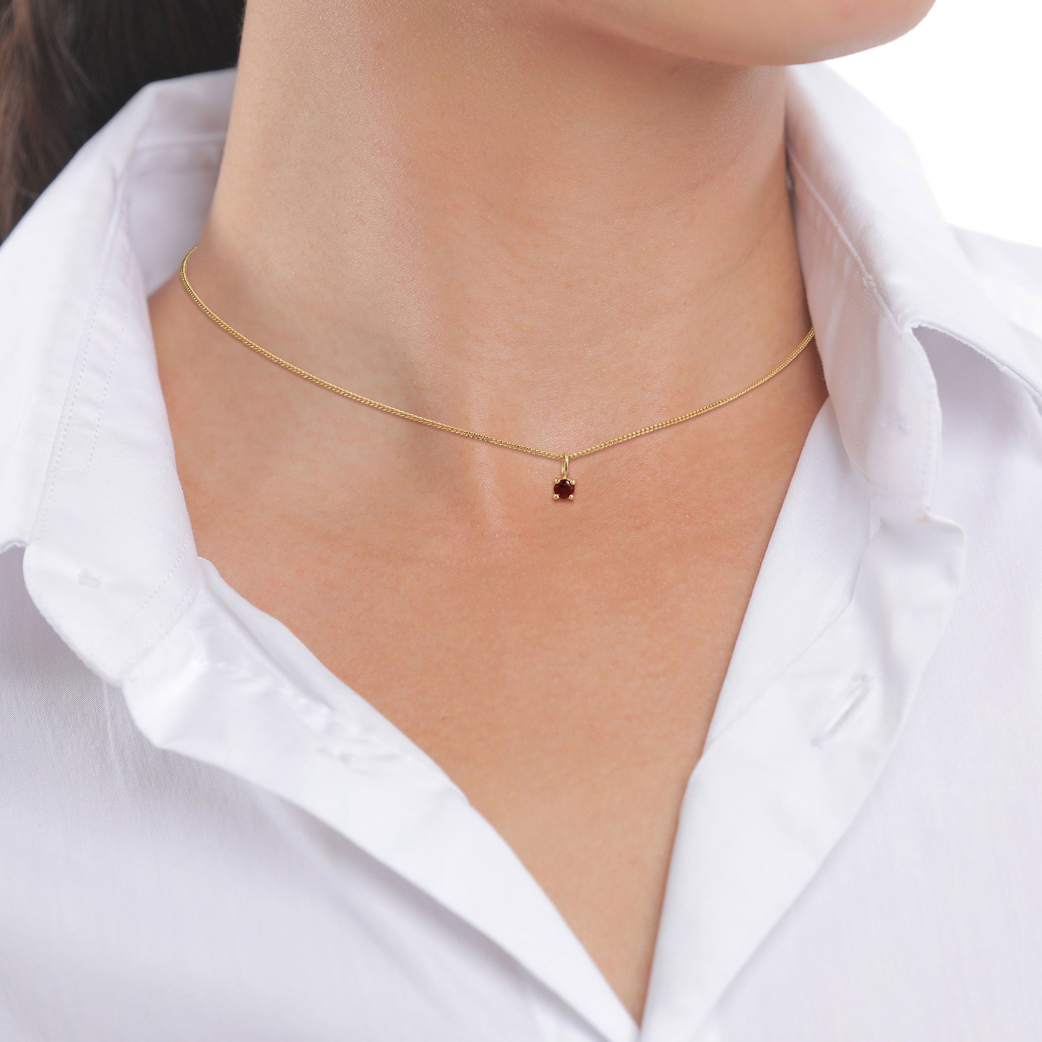 Gold - Elli | Halskette Choker | Granat (Dunkelrot) | 925 Sterling Silber vergoldet