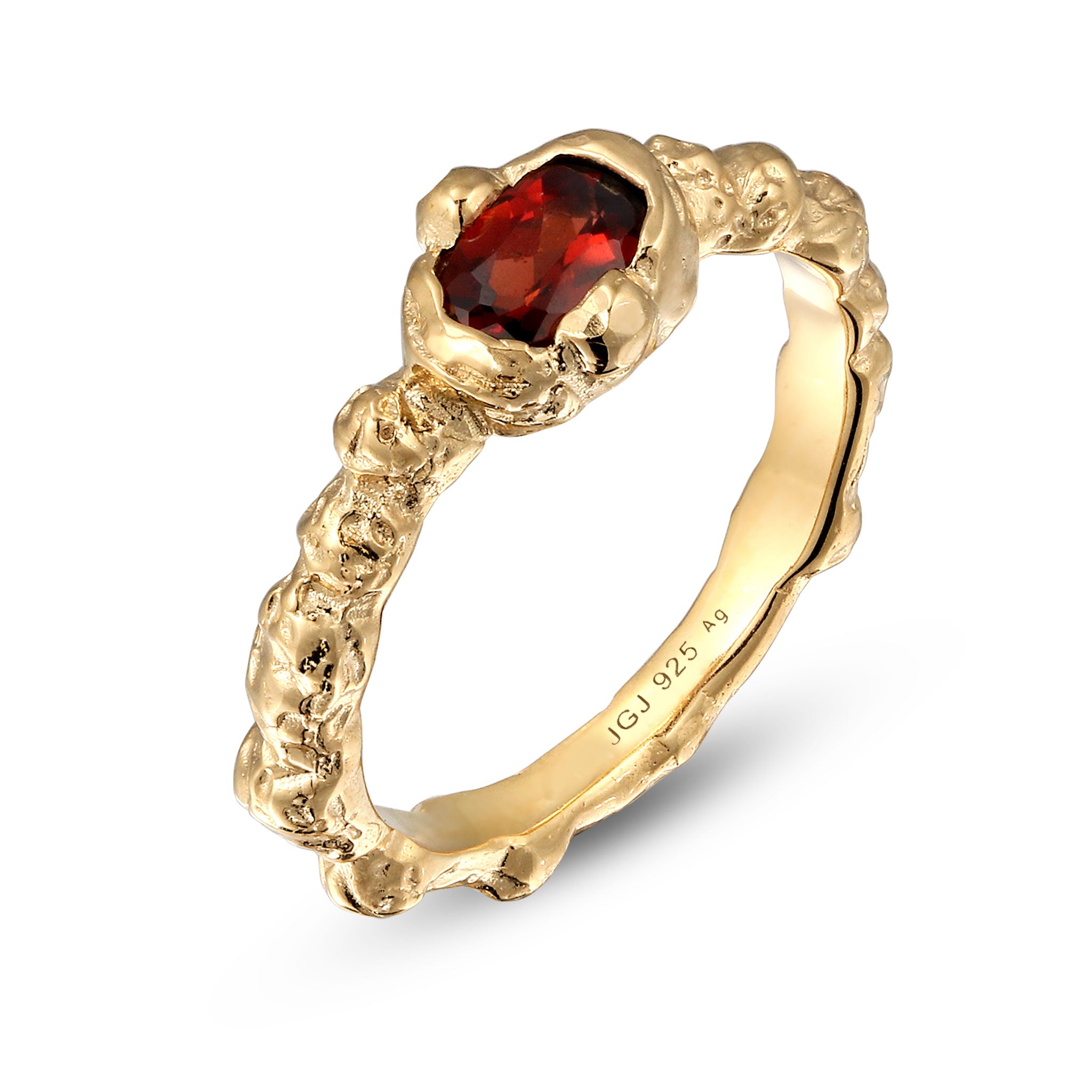 Gold - Elli | Ring | Granat (Dunkelrot) | 925 Sterling Silber vergoldet