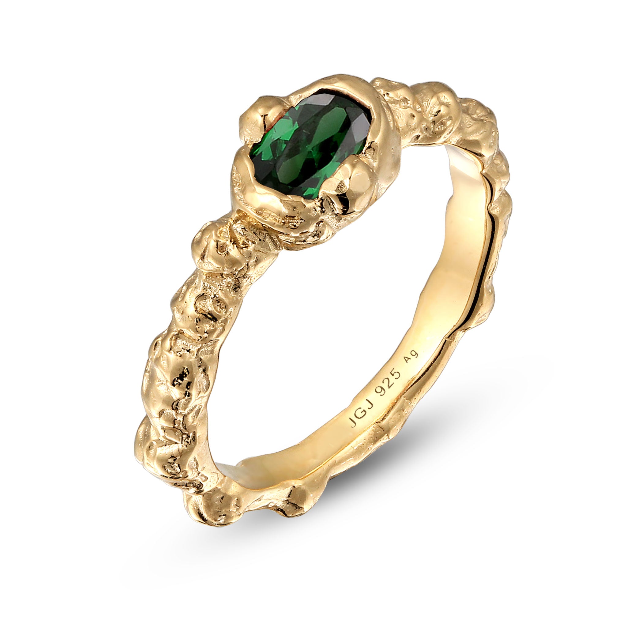 Gold - Elli | Ring  | Zirkonia (Grün) | 925 Sterling Silber vergoldet