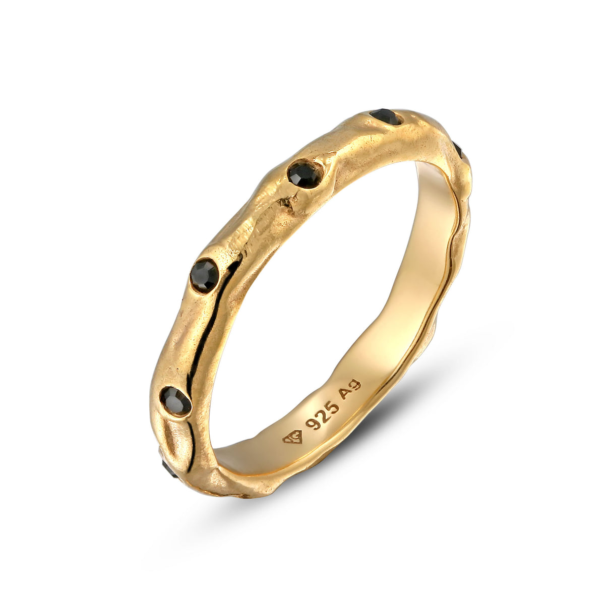 Gold - Elli | Ring | Swarovski® Kristalle (Schwarz) | 925 Sterling Silber vergoldet