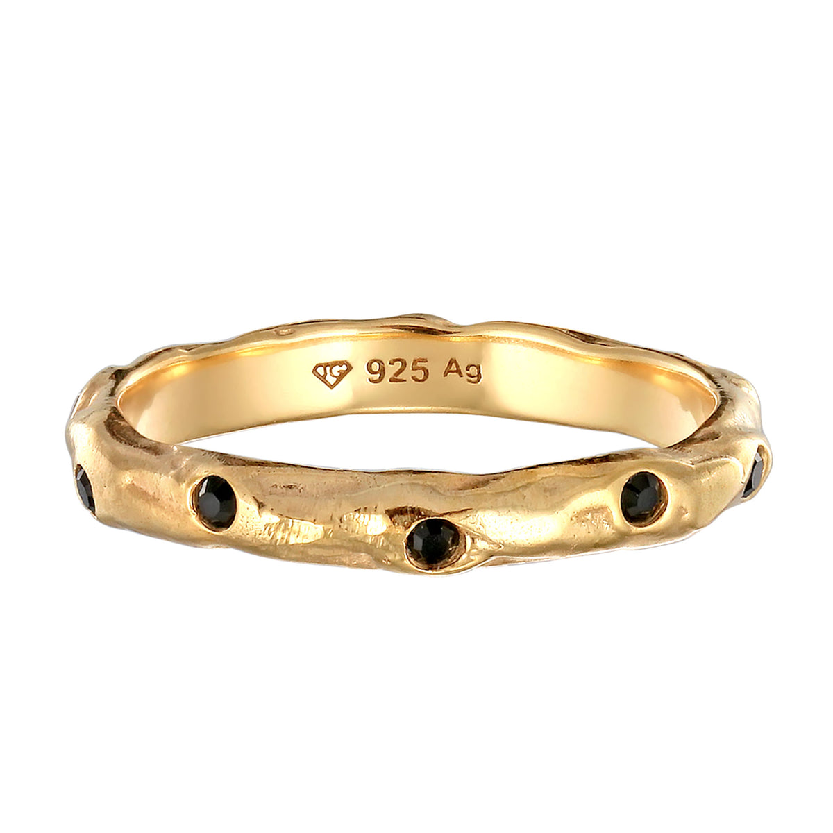 Gold - Elli | Ring | Swarovski® Kristalle (Schwarz) | 925 Sterling Silber vergoldet