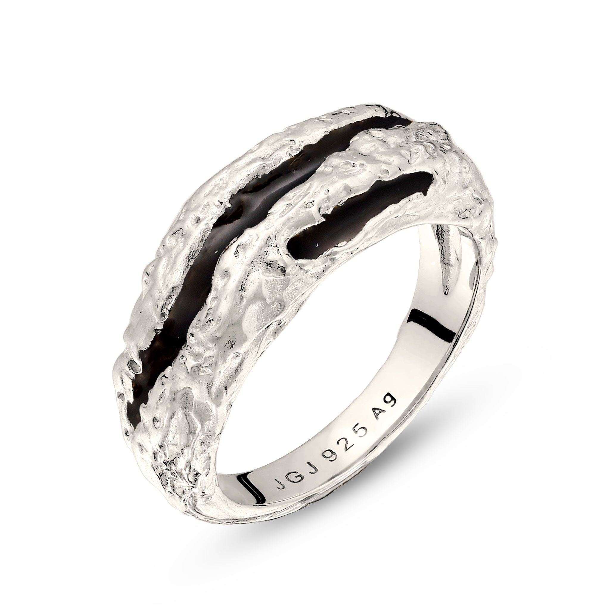 Silber - Elli | Ring Organic Enamel Schwarz | 925 Sterling Silber