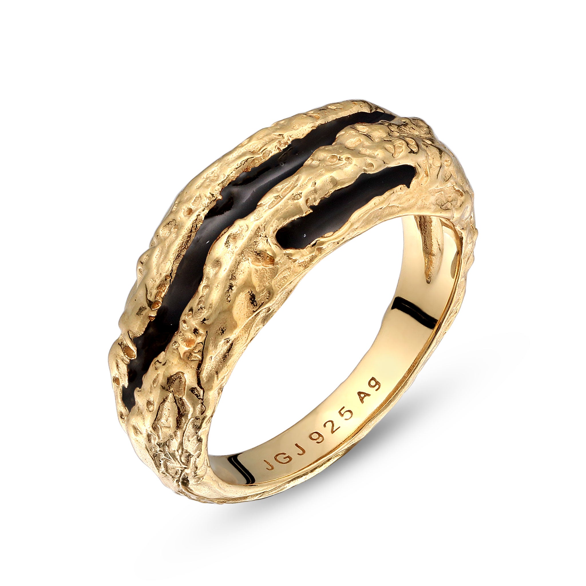 Gold - Elli | Ring Organic Enamel Schwarz | 925 Sterling Silber vergoldet