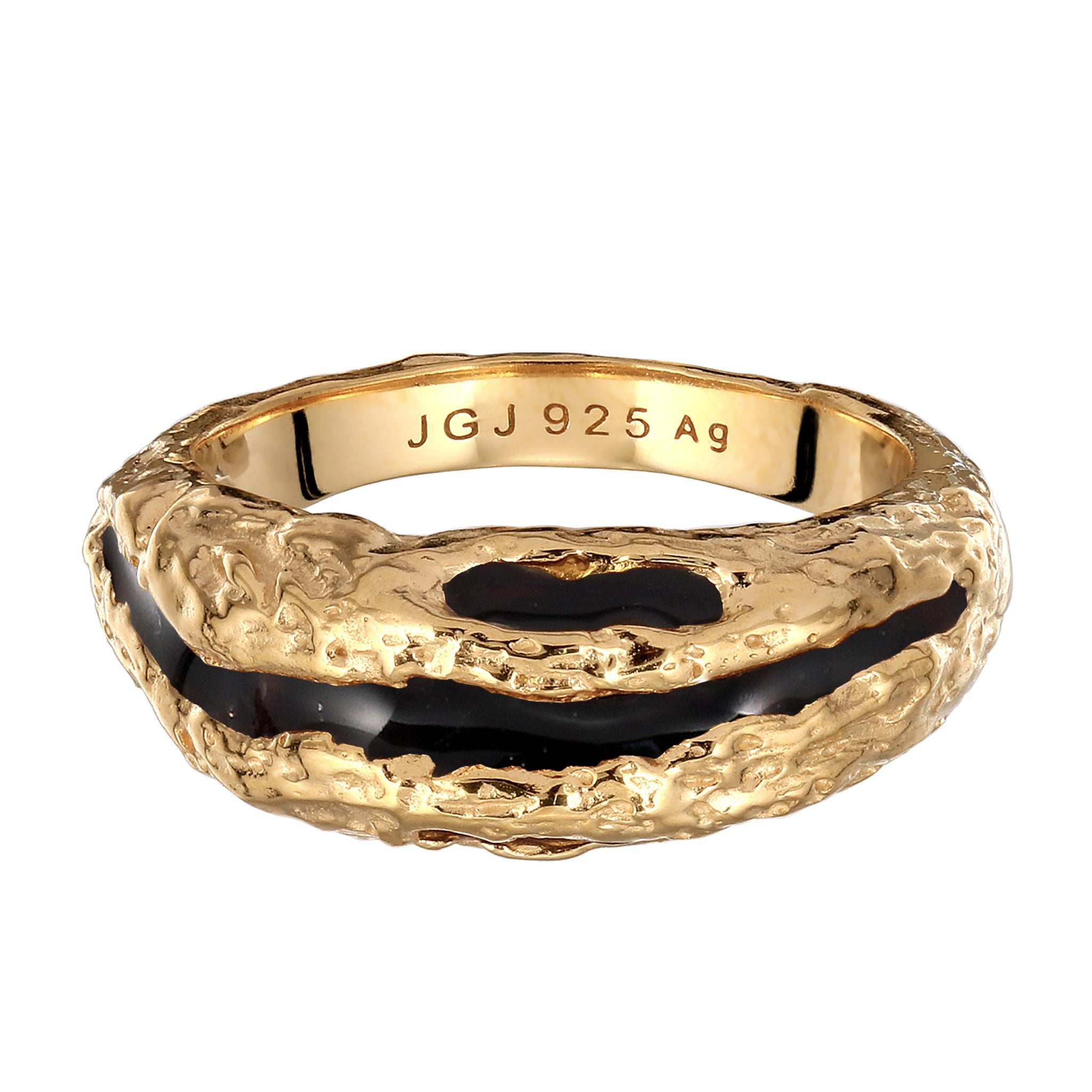 Gold - Elli | Ring Organic Enamel Schwarz | 925 Sterling Silber vergoldet