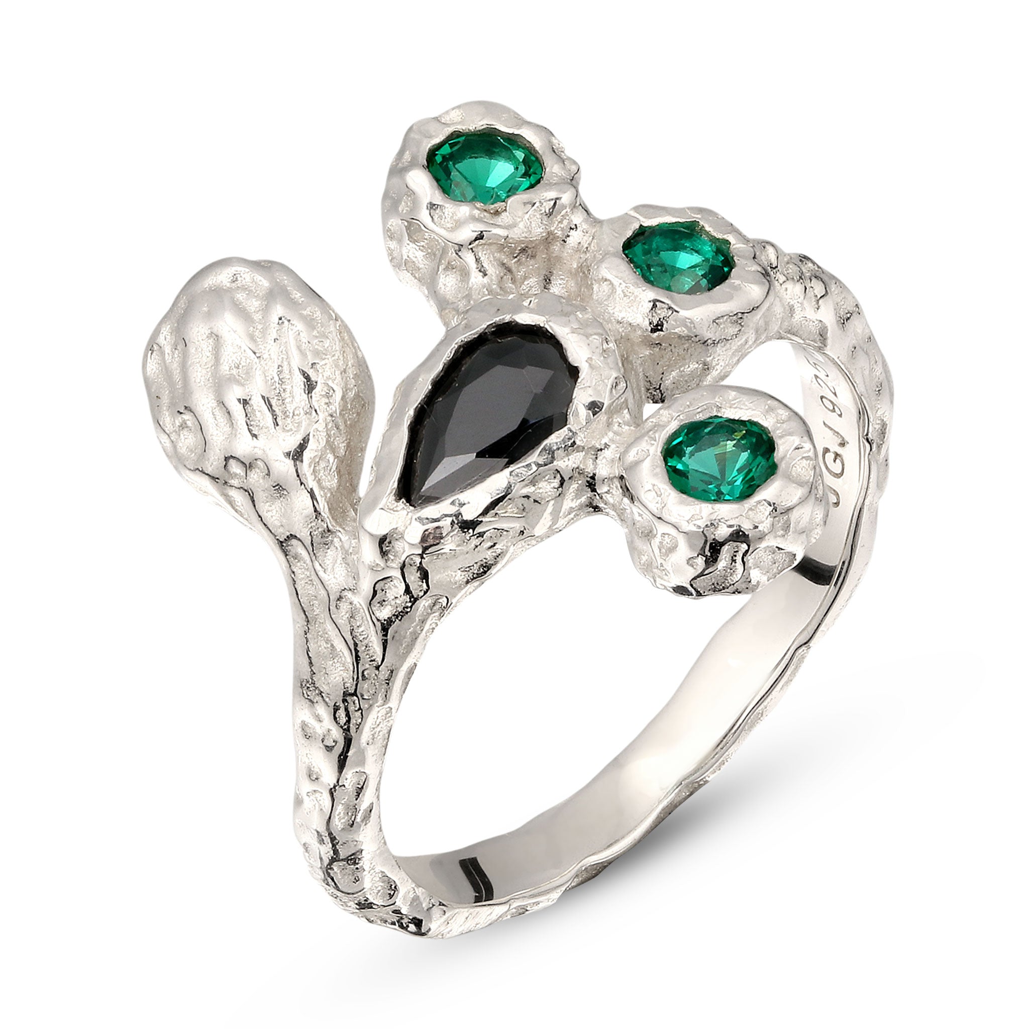 Silber - Elli | Ring | Synthetischer Smaragd & Zirkonia (Grün & Schwarz) | 925 Sterling Silber