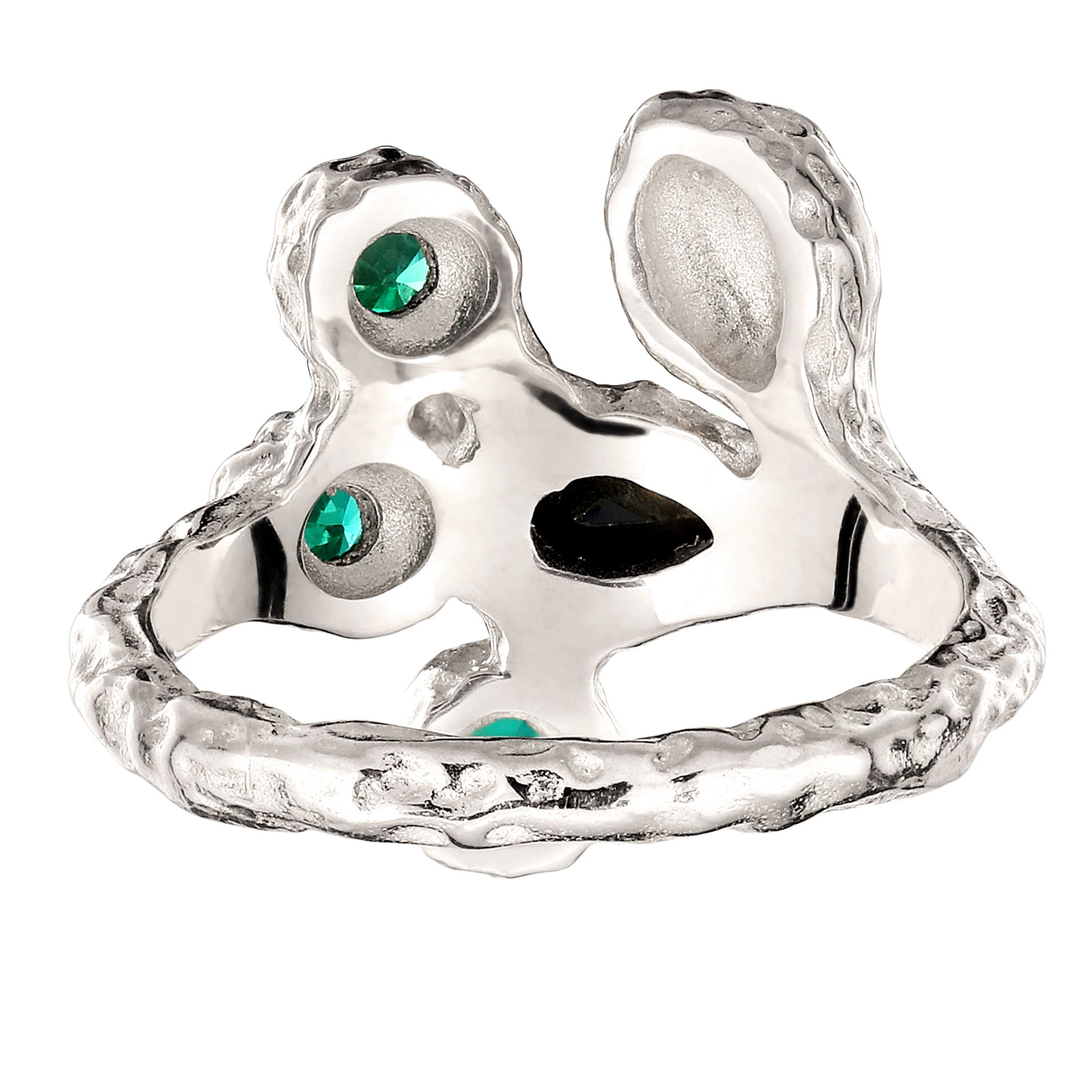 Silber - Elli | Ring | Synthetischer Smaragd & Zirkonia (Grün & Schwarz) | 925 Sterling Silber