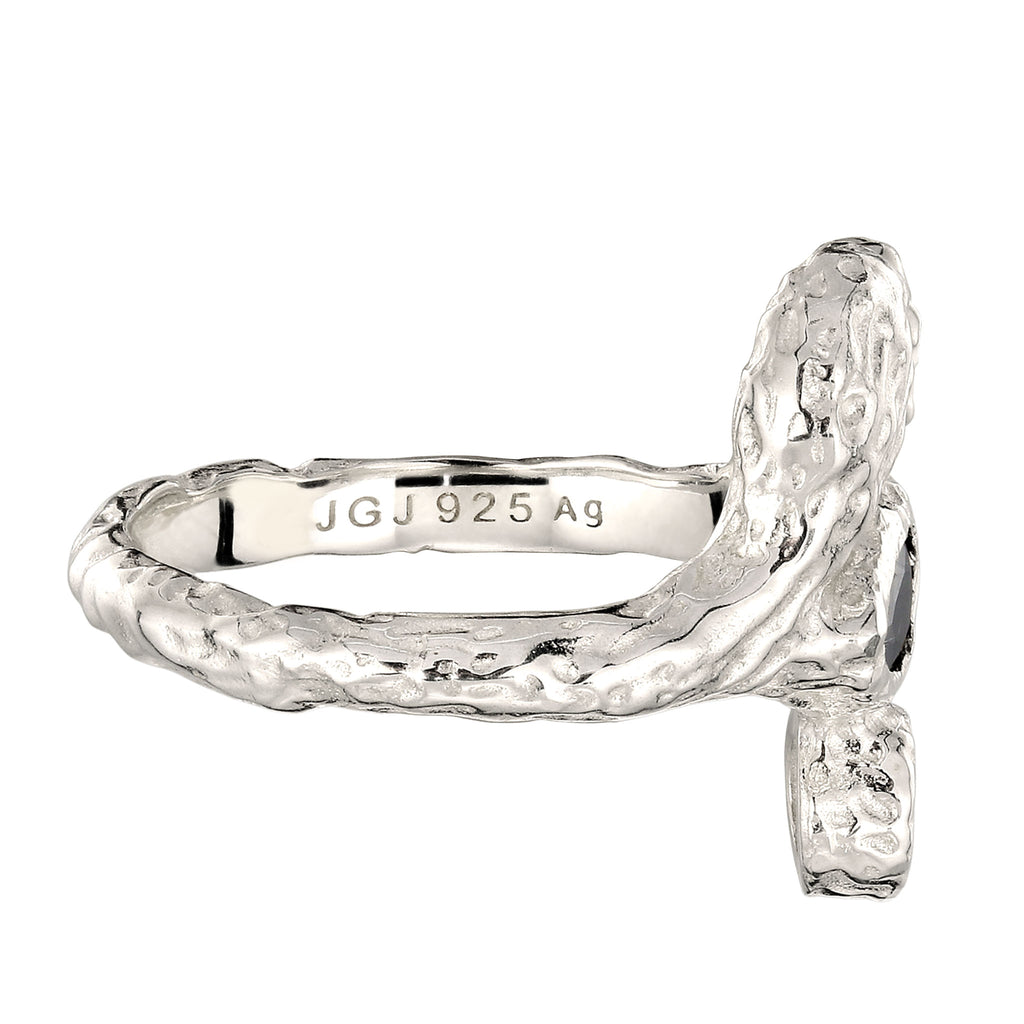 Silber - Elli | Ring | Synthetischer Smaragd & Zirkonia (Grün & Schwarz) | 925 Sterling Silber