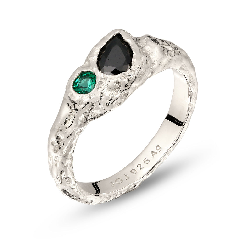 Silber - Elli | Synthetischer Smaragd (Grün) & Zirkonia (Schwarz) | 925 Sterling Silber