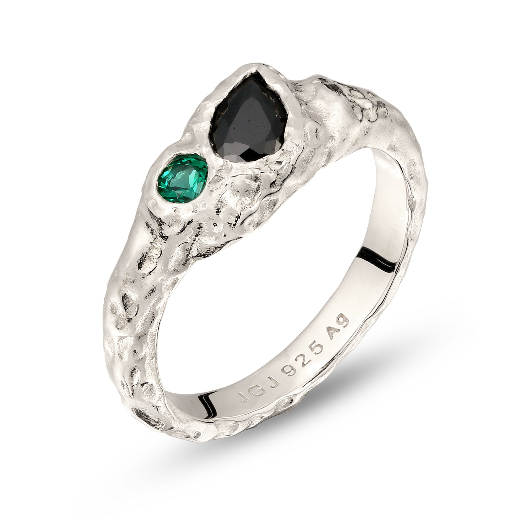 Silber - Elli | Synthetischer Smaragd (Grün) & Zirkonia (Schwarz) | 925 Sterling Silber