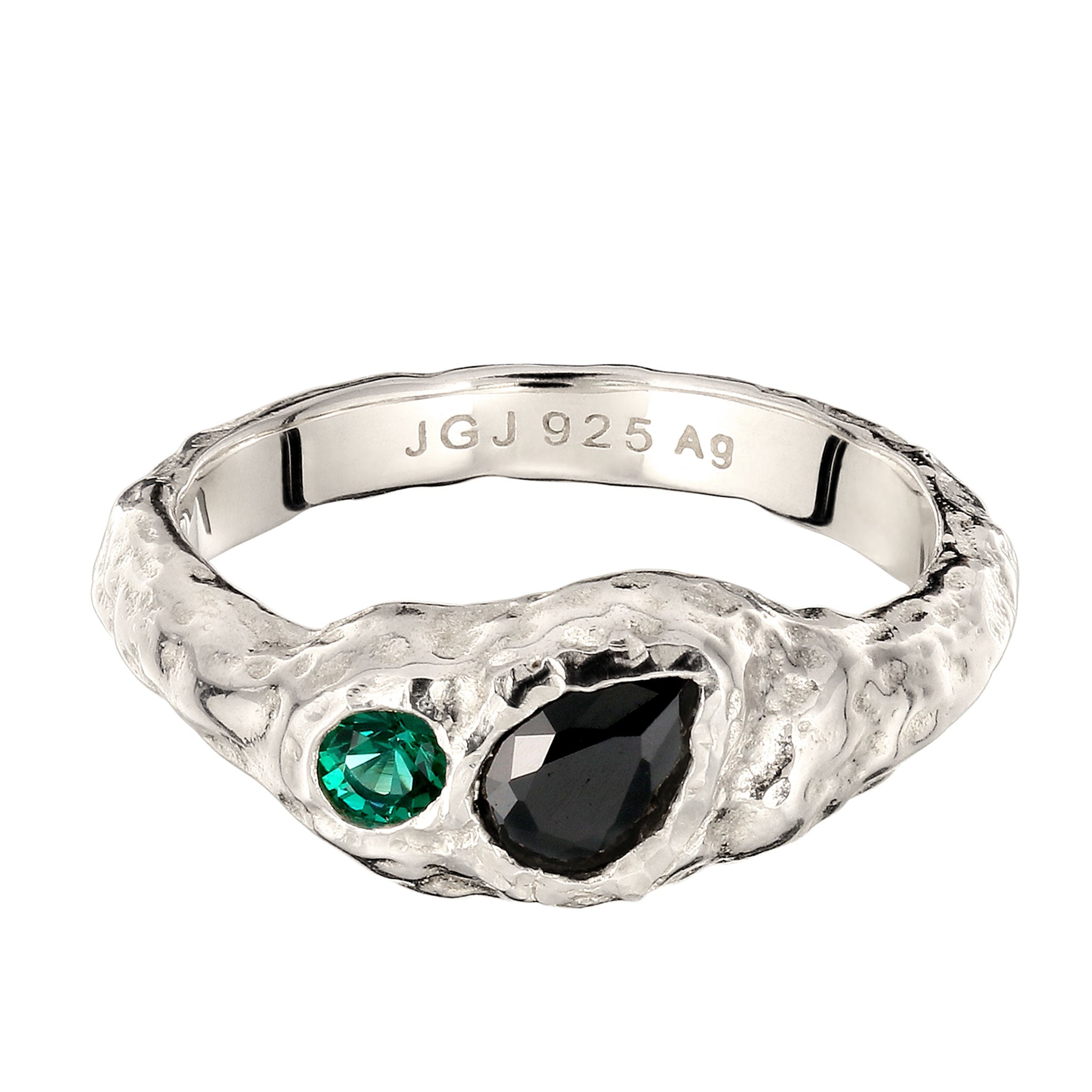Silber - Elli | Synthetischer Smaragd (Grün) & Zirkonia (Schwarz) | 925 Sterling Silber