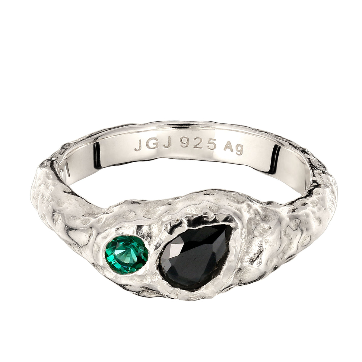 Silber - Elli | Synthetischer Smaragd (Grün) & Zirkonia (Schwarz) | 925 Sterling Silber