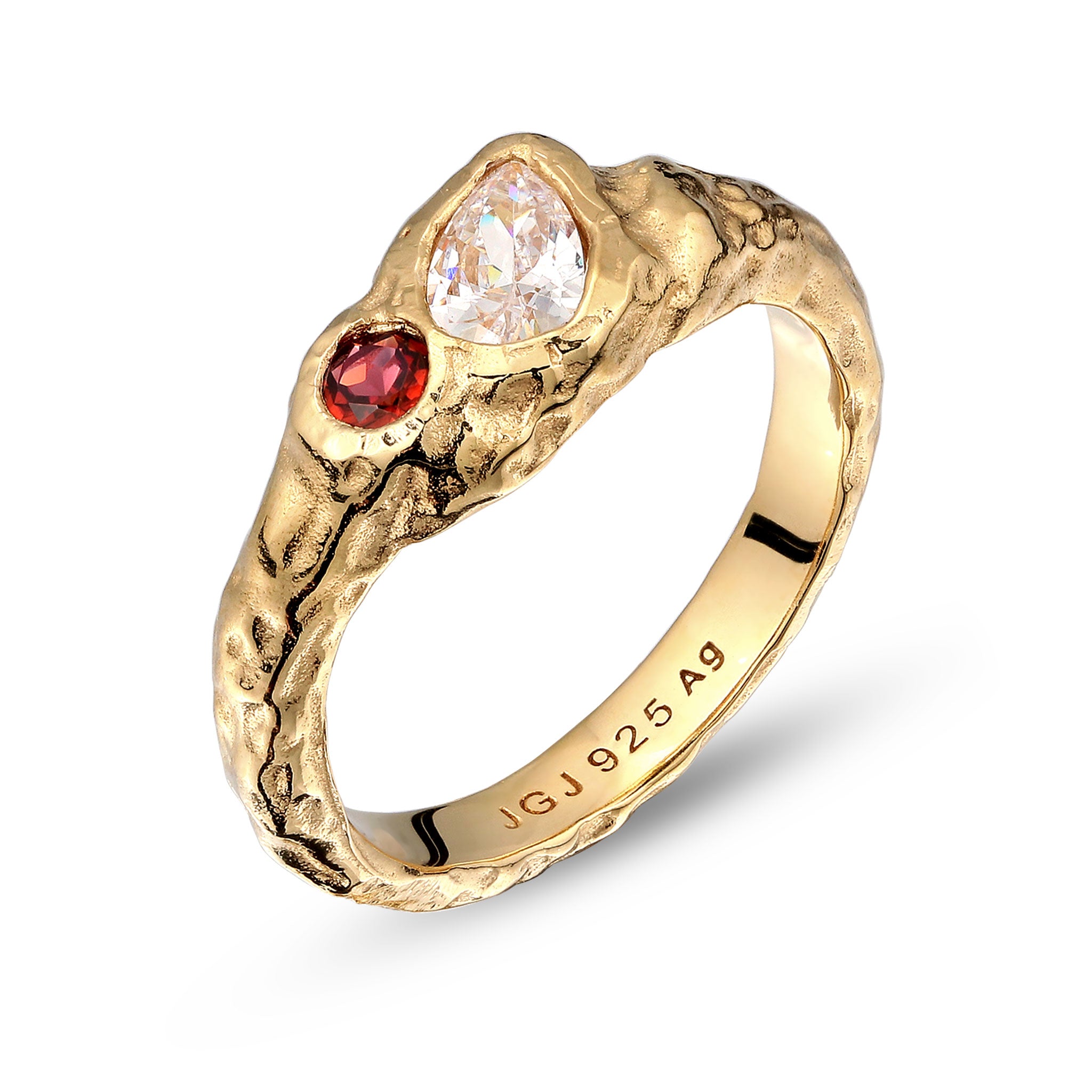 Gold - Elli | Granat & Zirkonia (Dunkelrot & Weiß) | 925 Sterling Silber vergoldet