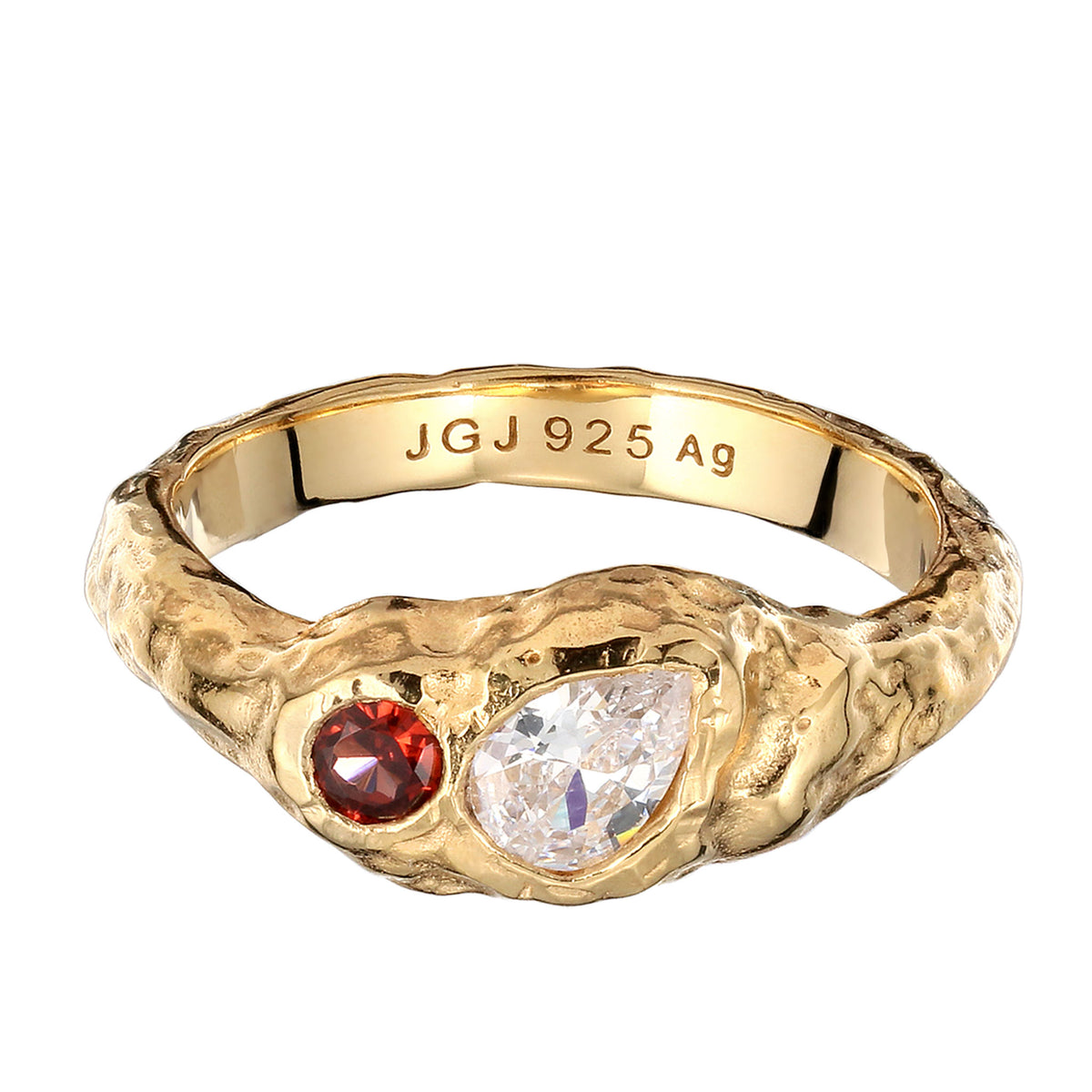 Gold - Elli | Granat & Zirkonia (Dunkelrot & Weiß) | 925 Sterling Silber vergoldet