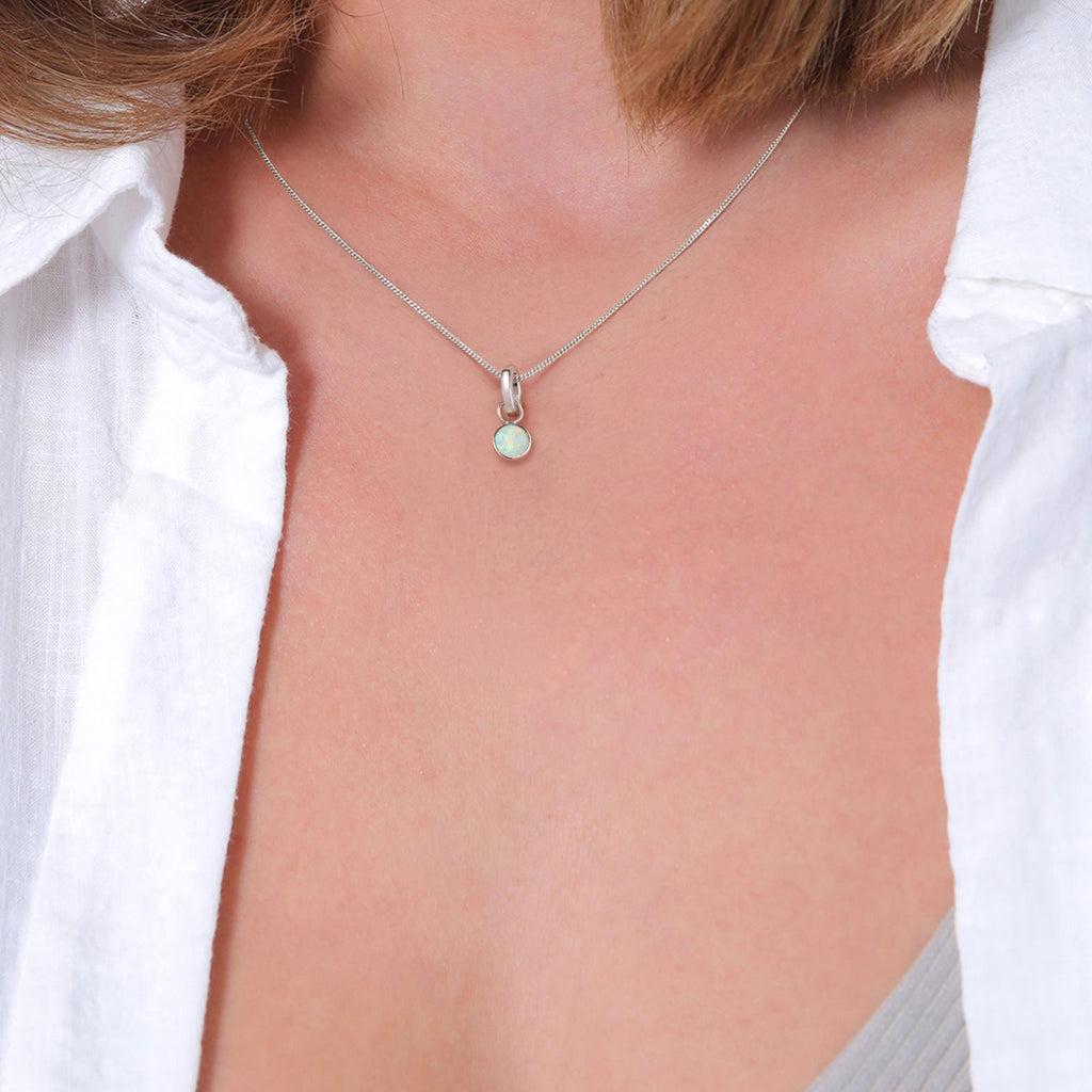 Silber - Elli | Anhänger | Synthetischer Opal Weiß | 925 Sterling Silber