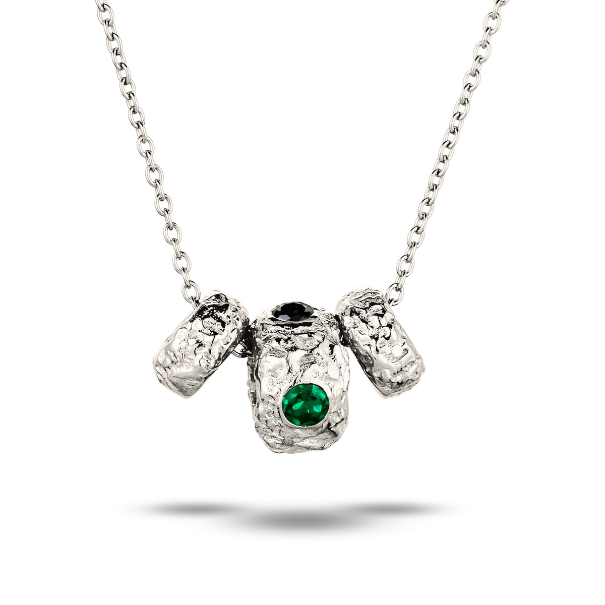 Silber - Elli | Halskette | Synthetischer Smaragd & Zirkonia | 925 Sterling Silber