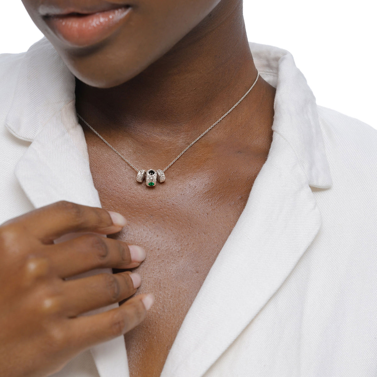 Silber - Elli | Halskette | Synthetischer Smaragd & Zirkonia | 925 Sterling Silber
