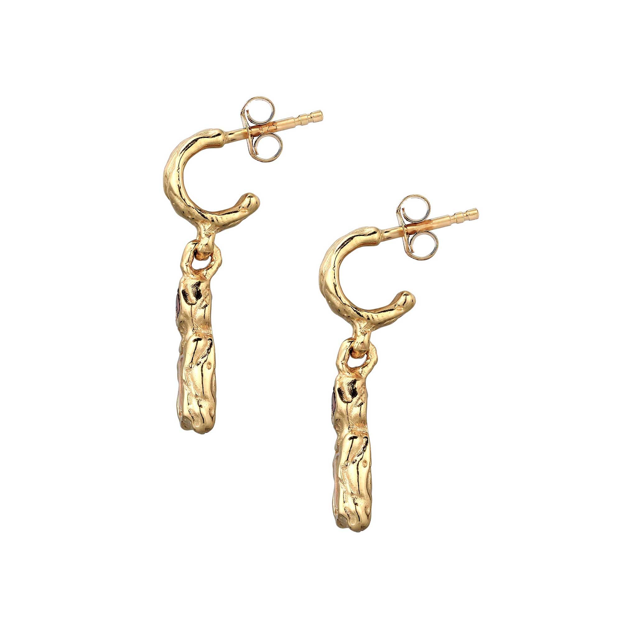 Gold - Elli | Ohrstecker Rechteck | Topas & Granat (Weiß & Dunkelrot) | 925 Sterling Silber vergoldet