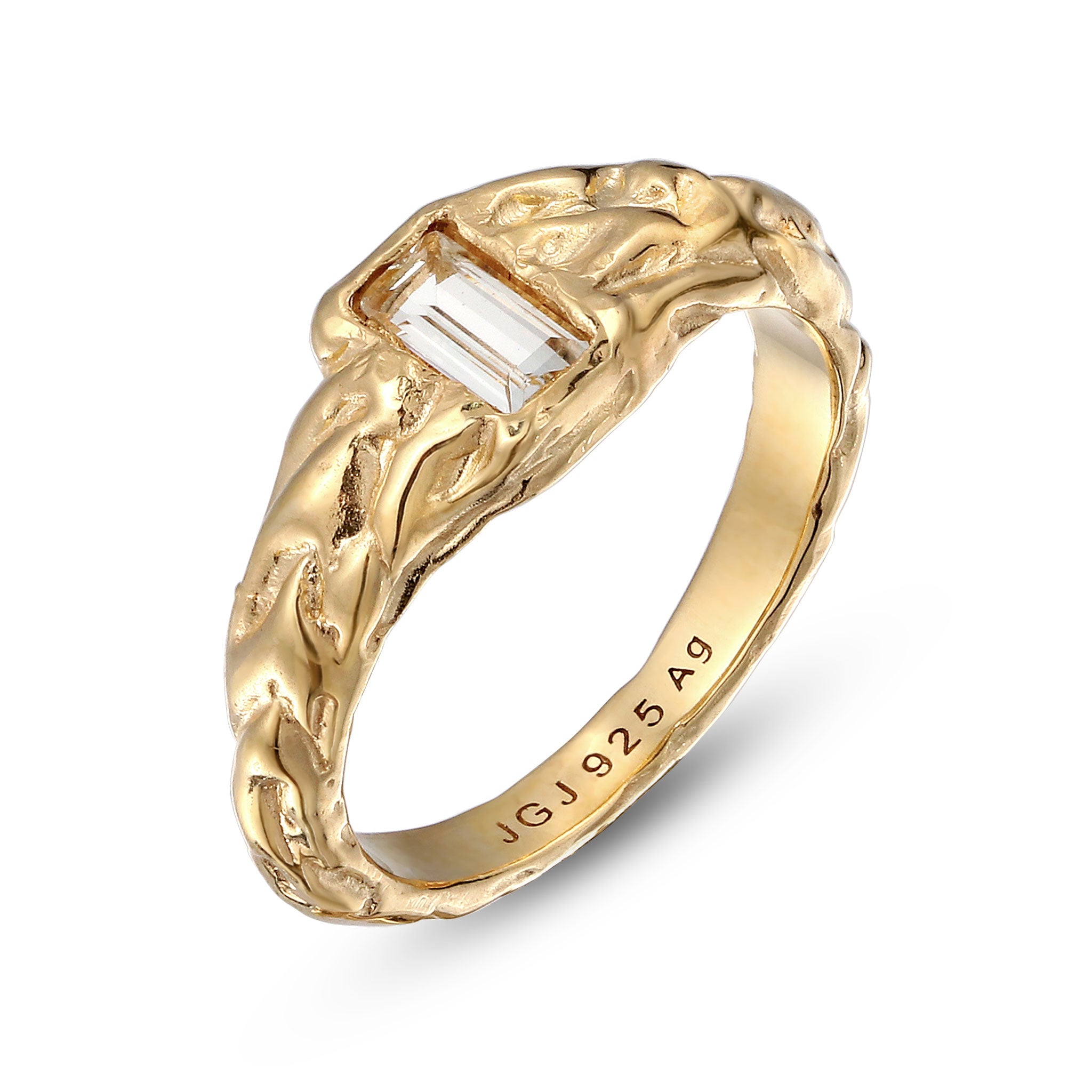 Gold - Elli | Ring Rechteck | Topas (Weiß) | 925 Sterling Silber vergoldet
