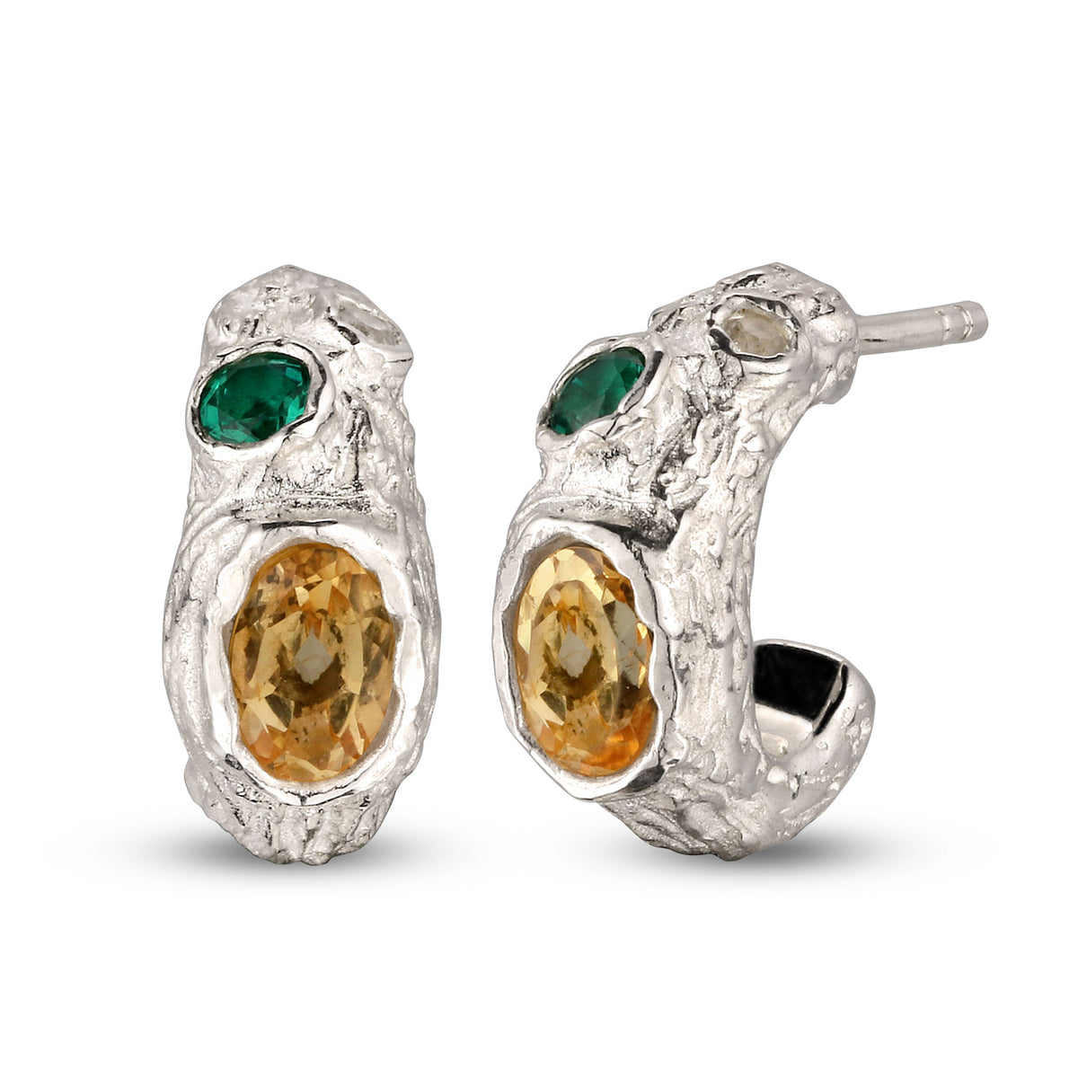 Silber - Elli | Ohrstecker mit synthetischen Smaragd | Citrin & Topaz | 925 Sterling Silber