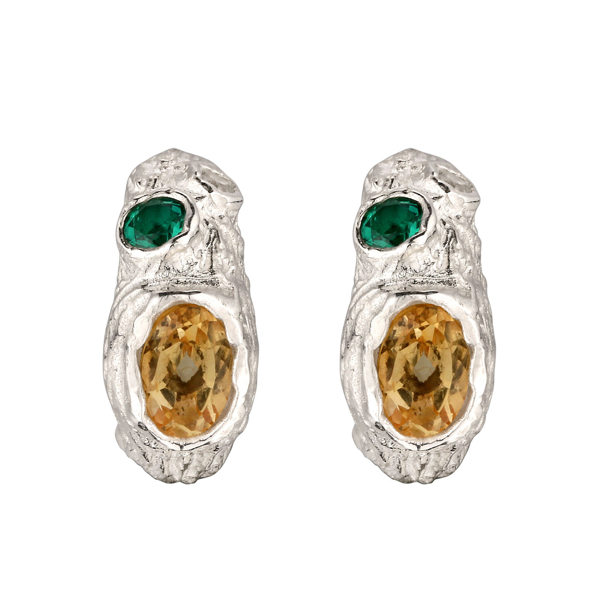 Silber - Elli | Ohrstecker mit synthetischen Smaragd | Citrin & Topaz | 925 Sterling Silber