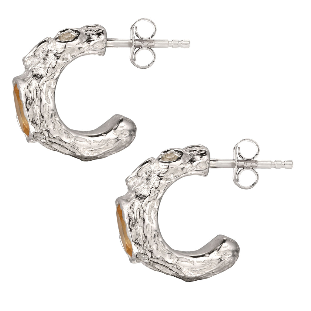 Silber - Elli | Ohrstecker mit synthetischen Smaragd | Citrin & Topaz | 925 Sterling Silber