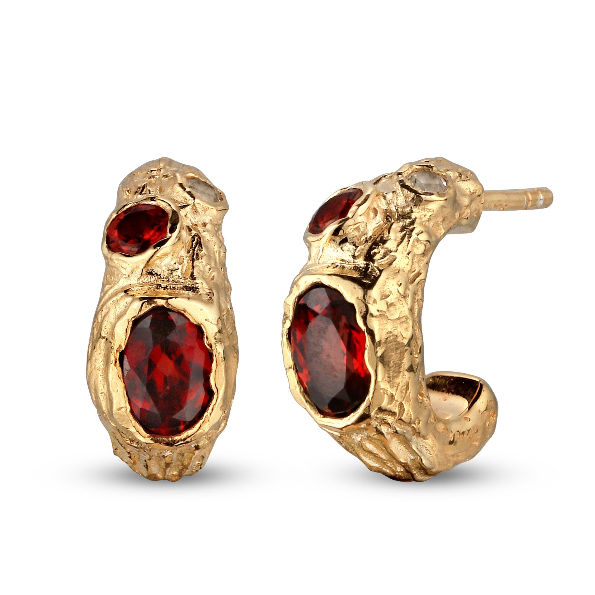 Gold - Elli | Ohrstecker mit Topas & Granat (Weiß & Dunkelrot) | 925 Sterling Silber vergoldet