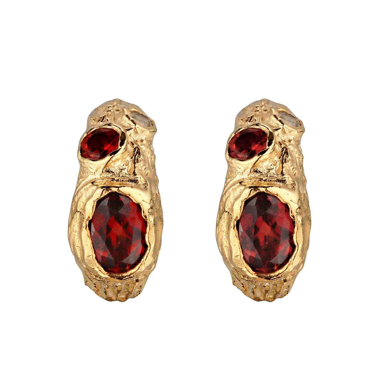 Gold - Elli | Ohrstecker mit Topas & Granat (Weiß & Dunkelrot) | 925 Sterling Silber vergoldet