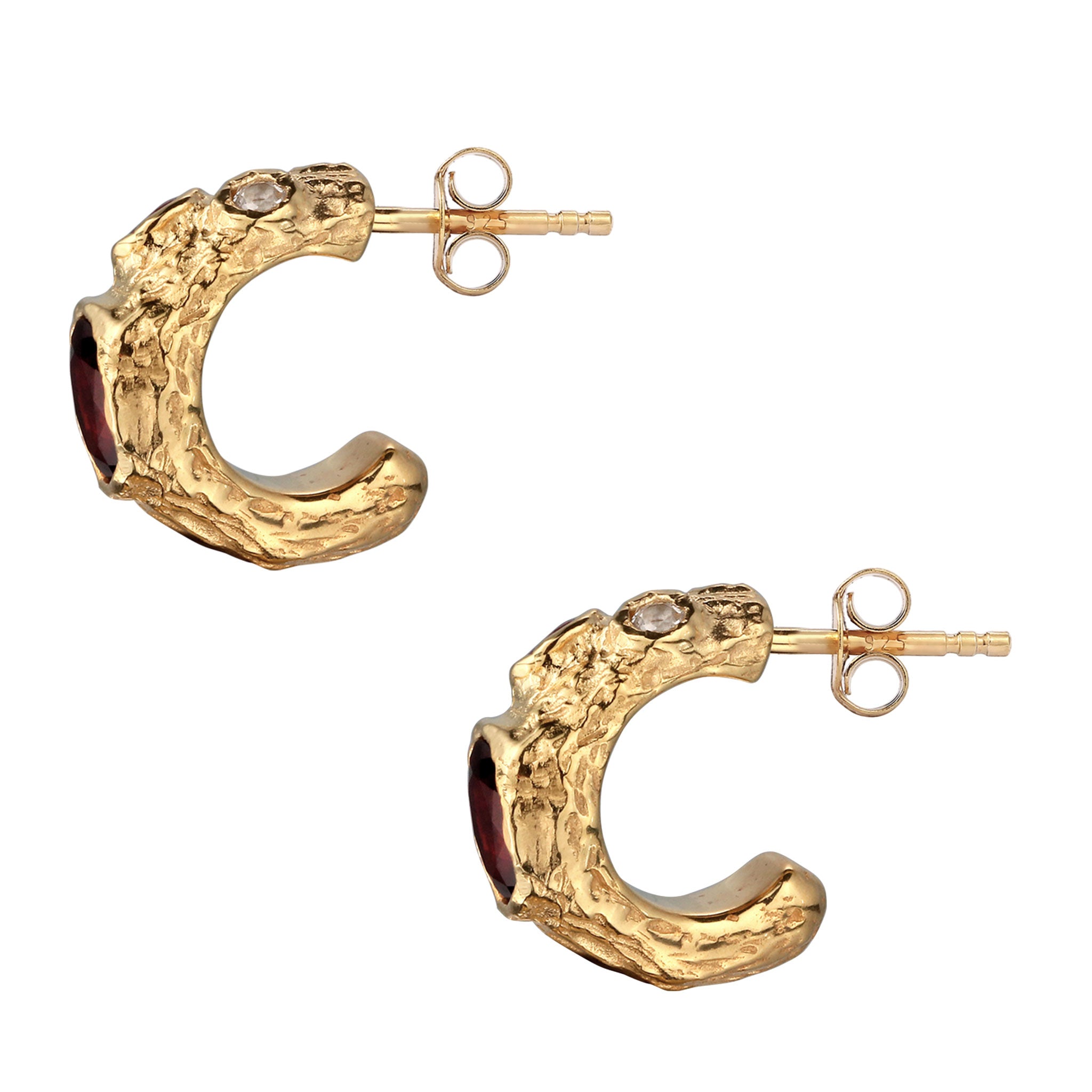 Gold - Elli | Ohrstecker mit Topas & Granat (Weiß & Dunkelrot) | 925 Sterling Silber vergoldet