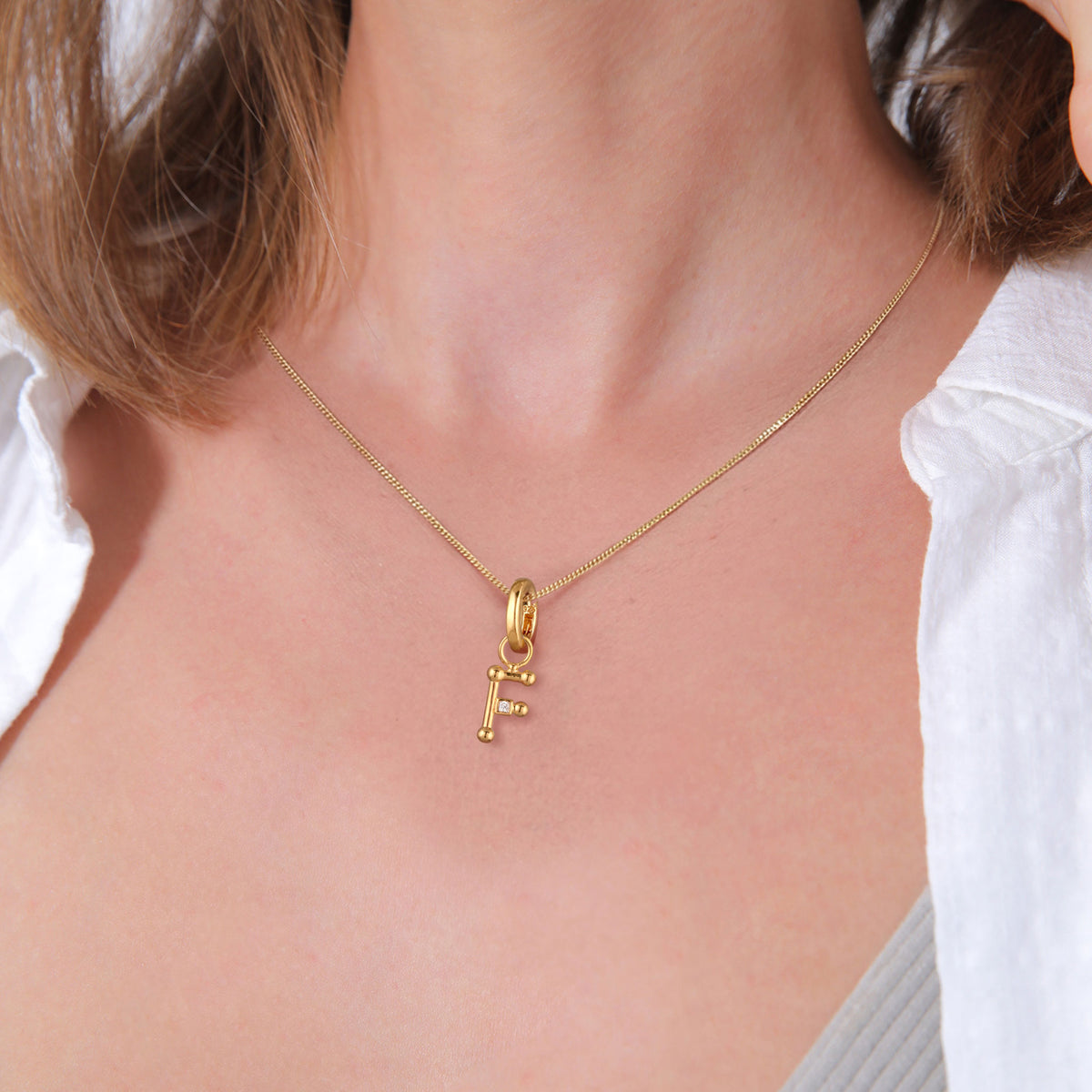 Gold - Elli | Charm Buchstabe F | Zirkonia | 925 Sterling Silber vergoldet